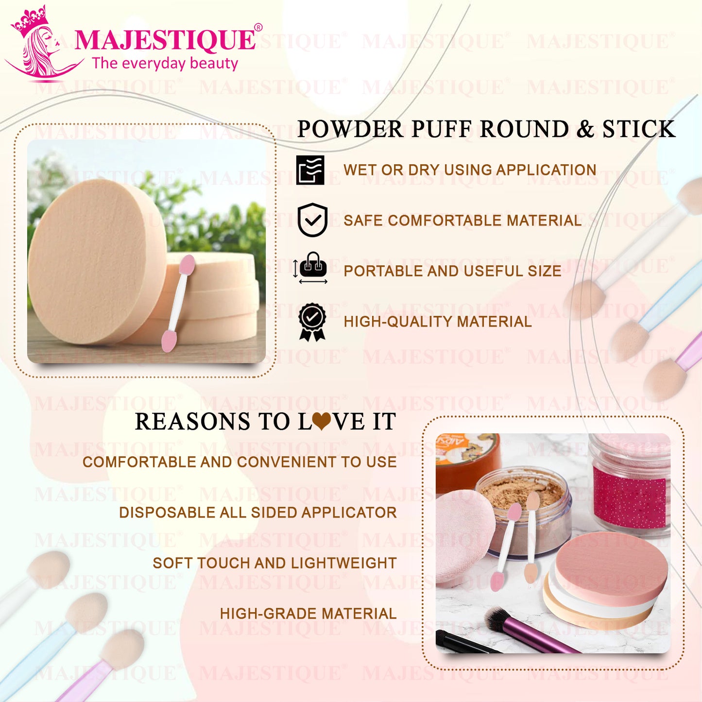 Powder Puff Round WITH MAKEUP STICK FC 16