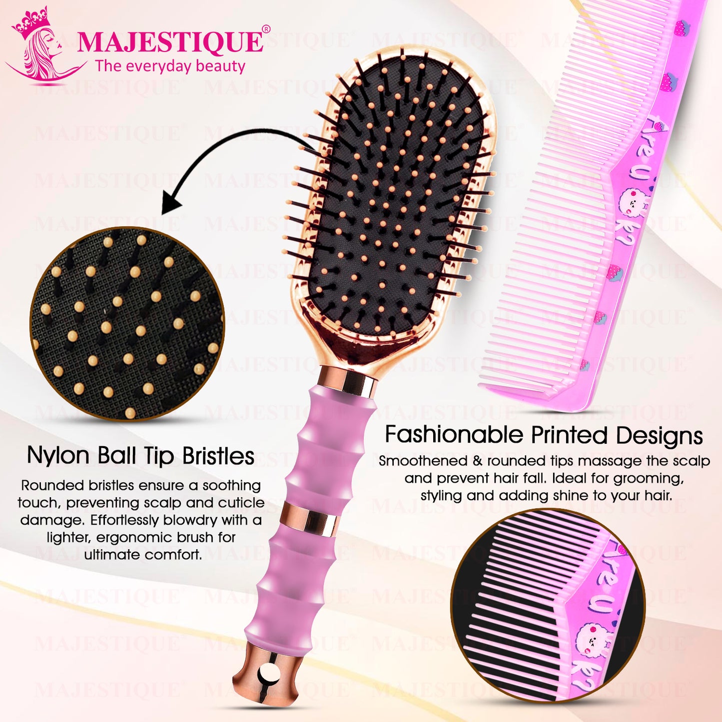 PREMIUM MINI PADDLE HAIR BRUSH WITH COMB (2 PC) HR182