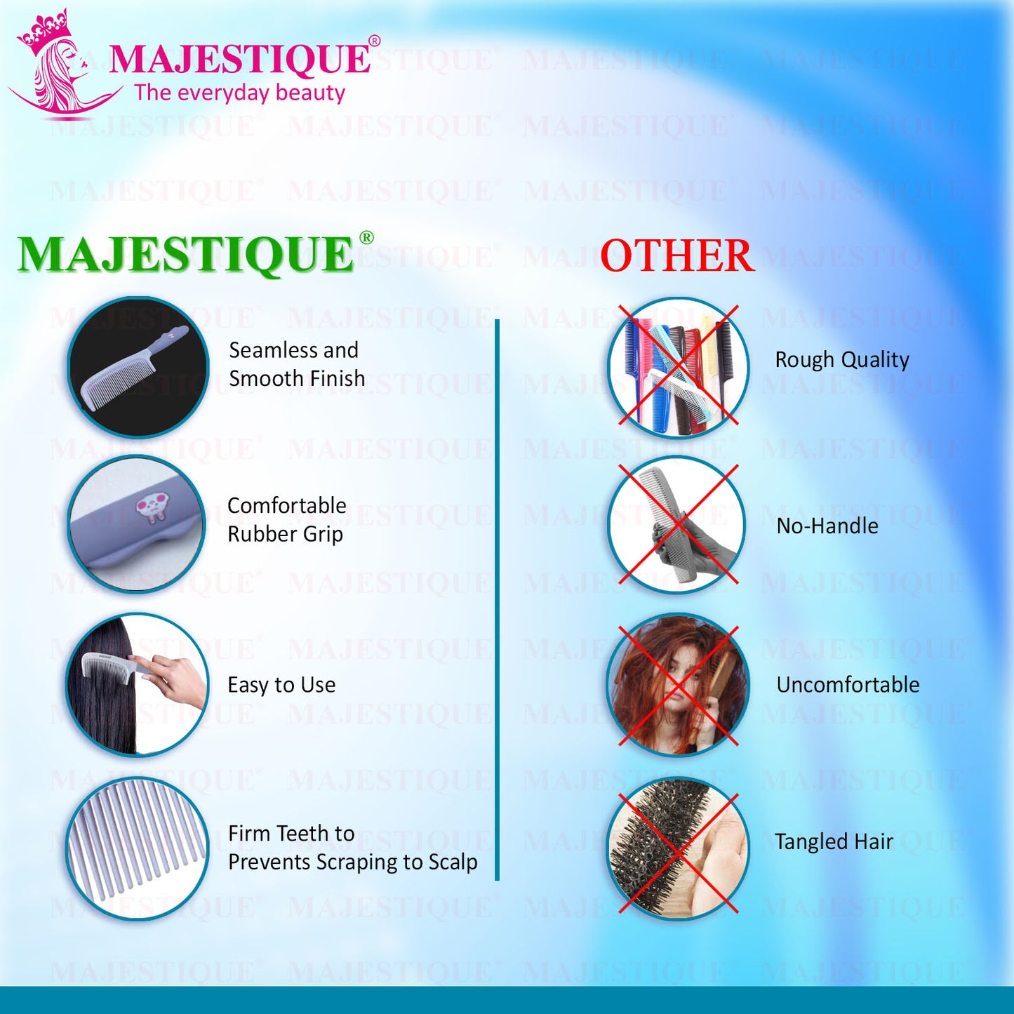 MEDIUM TOOTH COMB WITH HANDLE Color May vary HR159