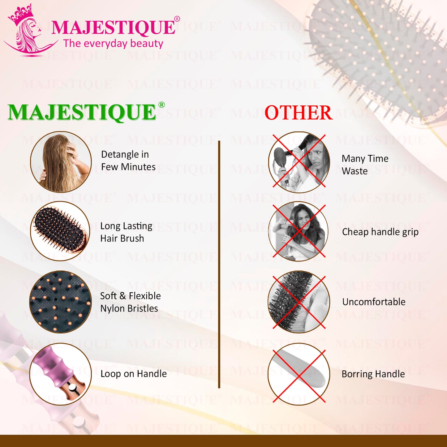 PREMIUM MINI PADDLE HAIR BRUSH WITH COMB (2 PC) HR182