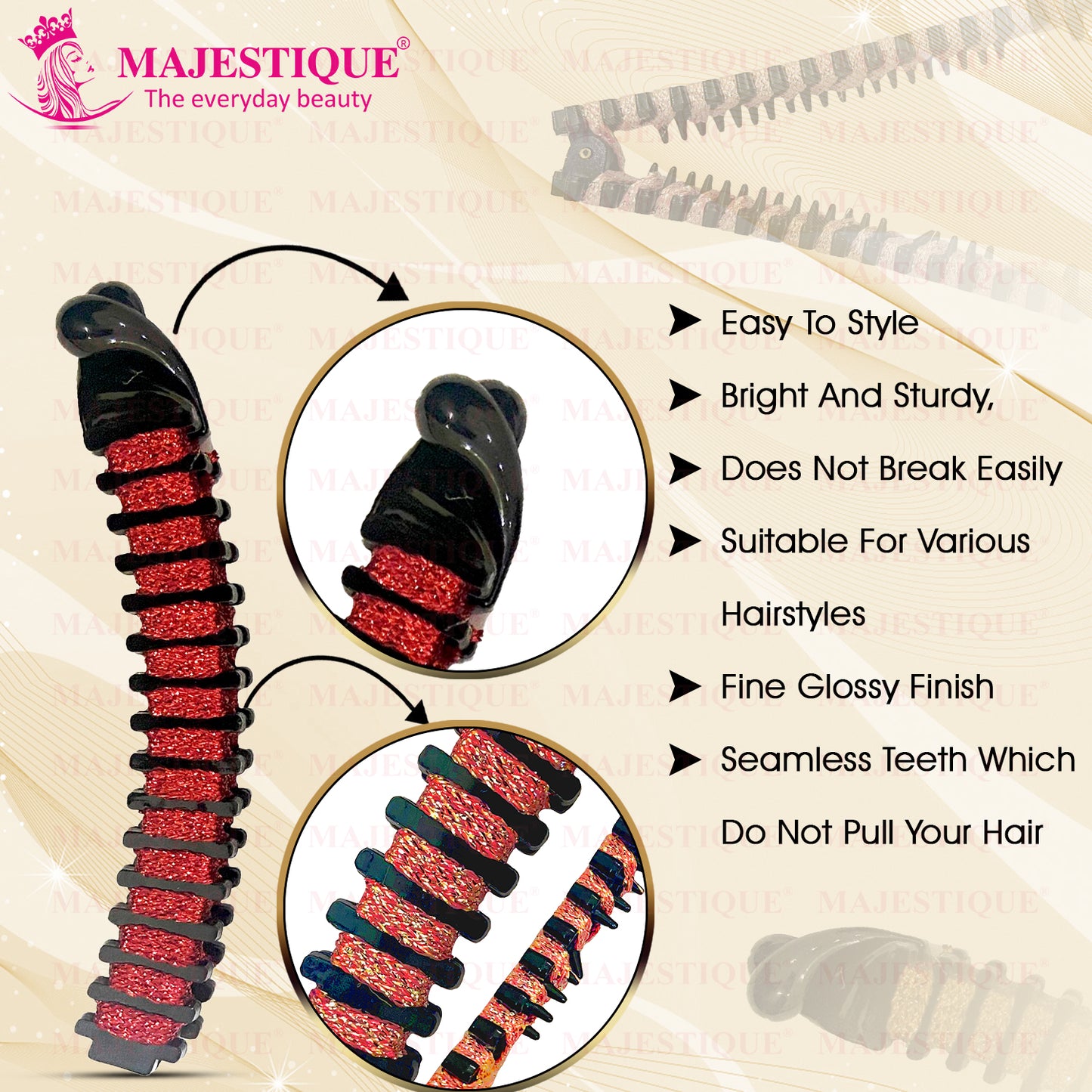 DETANGLING HAIR BRUSH WITH BANANA CLIPS (PACK OF 3) Multicolor CMB559
