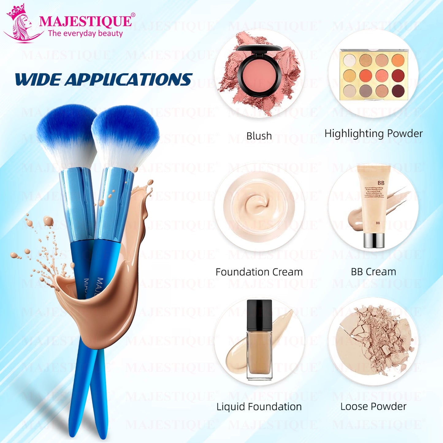 Majestique Ocean Blue Foundation Brush, for Face Makeup 1Pc/Blue FC124