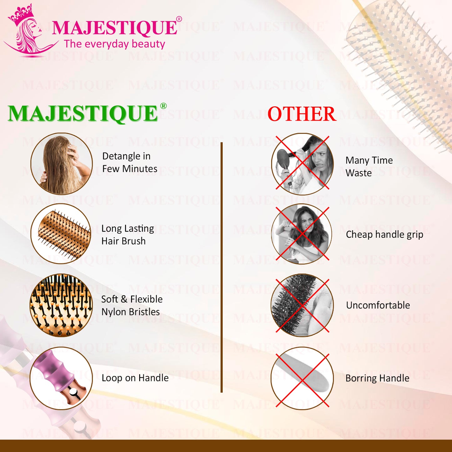PREMIUM FLAT HAIR BRUSH WITH COMB (2 PC) HR184