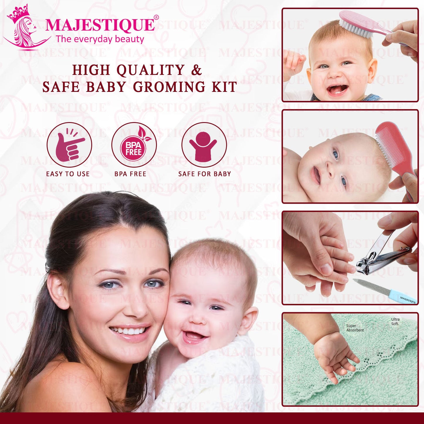 BABY GROOMING KIT WITH SOFT TOWEL (PACK OF 5) Color May Vary CMB545