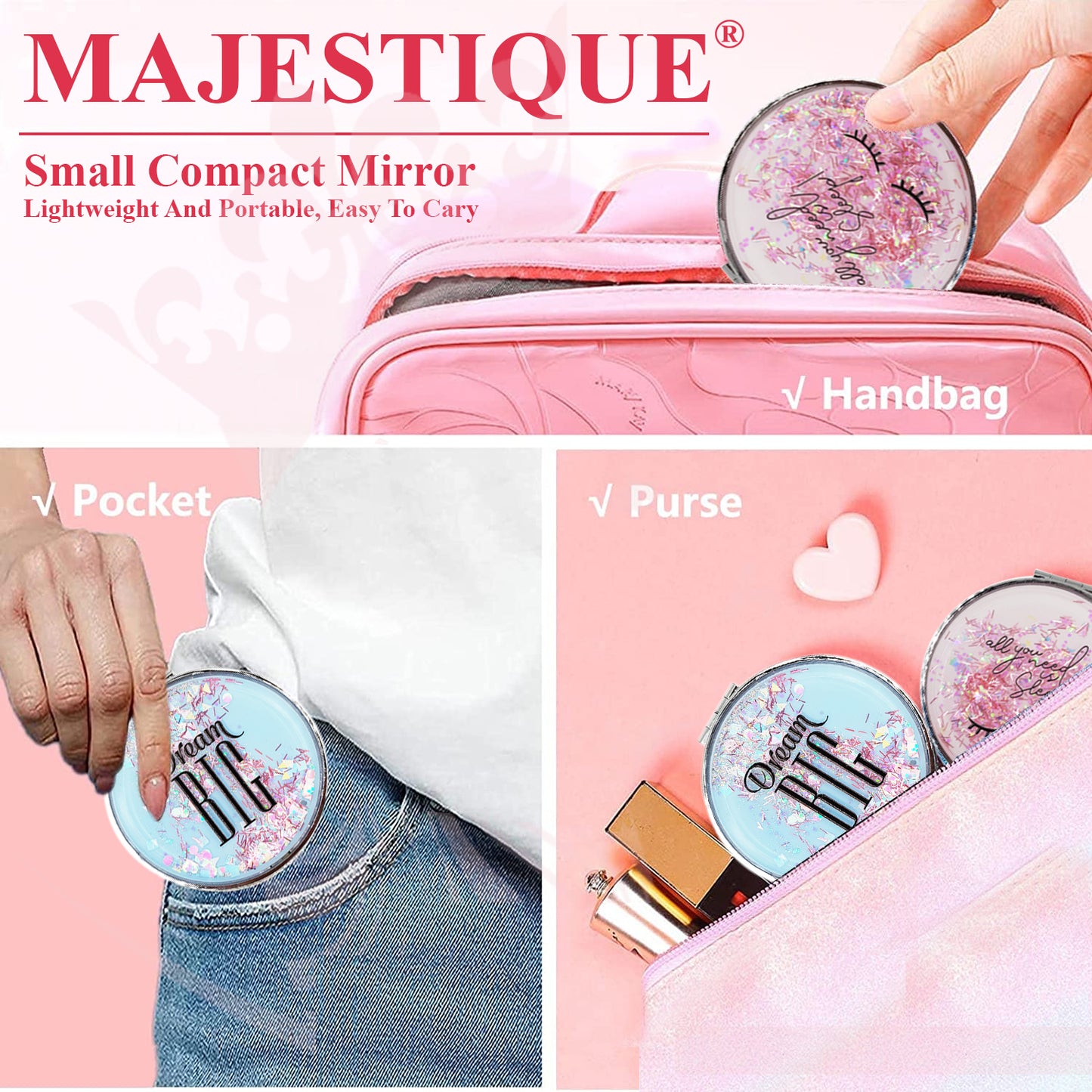 ROUND GLITTER Compact Mirror Multicolor-FC86