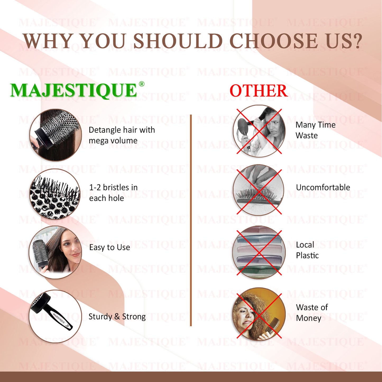 BLOW HAIR ROLER BRUSH & TAILCOMB (3PCS) HR174