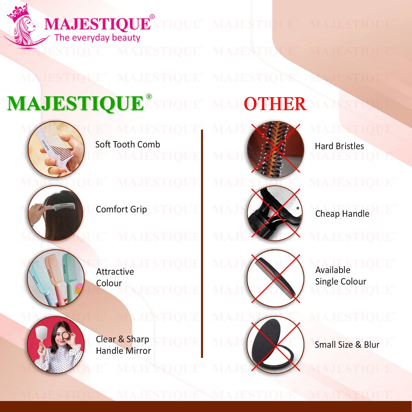 ELEGANT MIRROR AND COMB SET (PACK OF 2) Multicolor CMB556