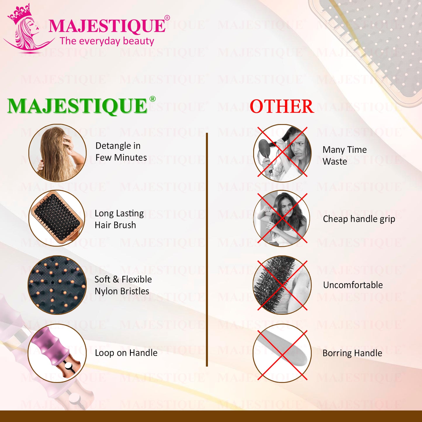 PREMIUM PADDLE HAIR BRUSH WITH COMB (2 PC) HR180
