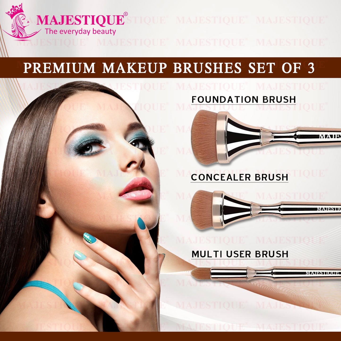 PREMIUM MAKEUP BRUSH SET- FOUNDATION, CONCEALER AND MULTIPURPOSE (PACK OF 3) CMB554