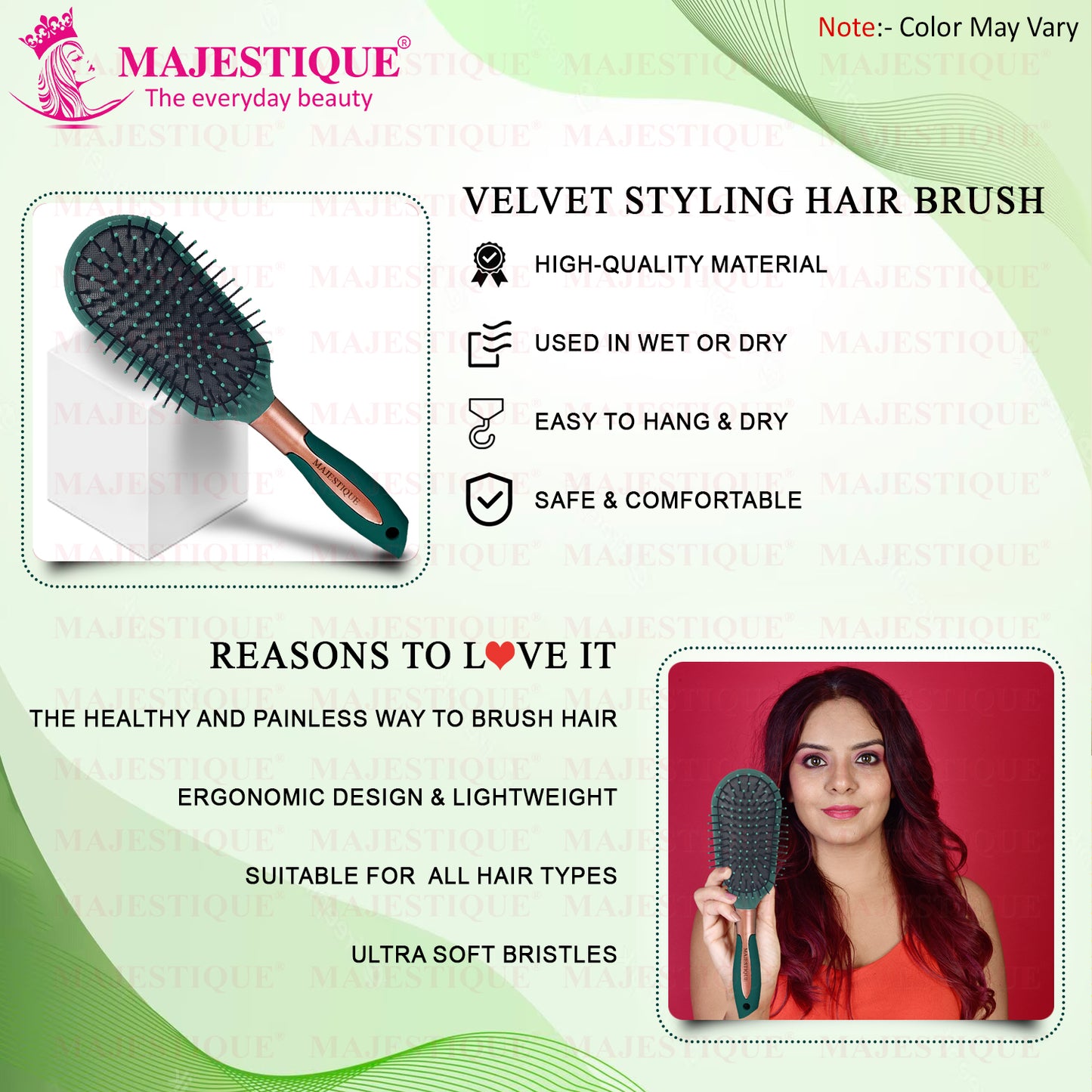 GREEN VELVET STYLING CUSHION HAIR BRUSH HR149