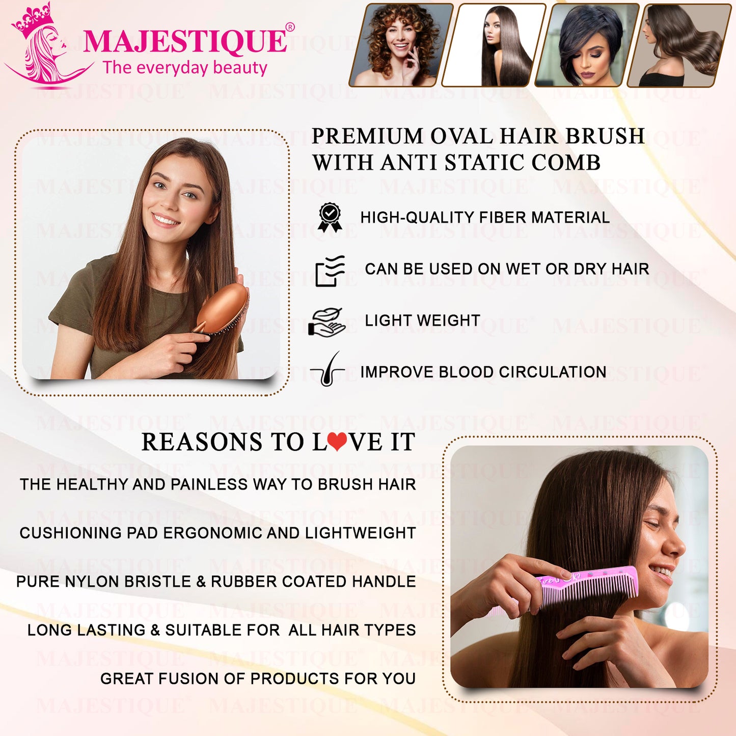 Premium Oval Hair Brush With Comb (2 Pc) Hr181