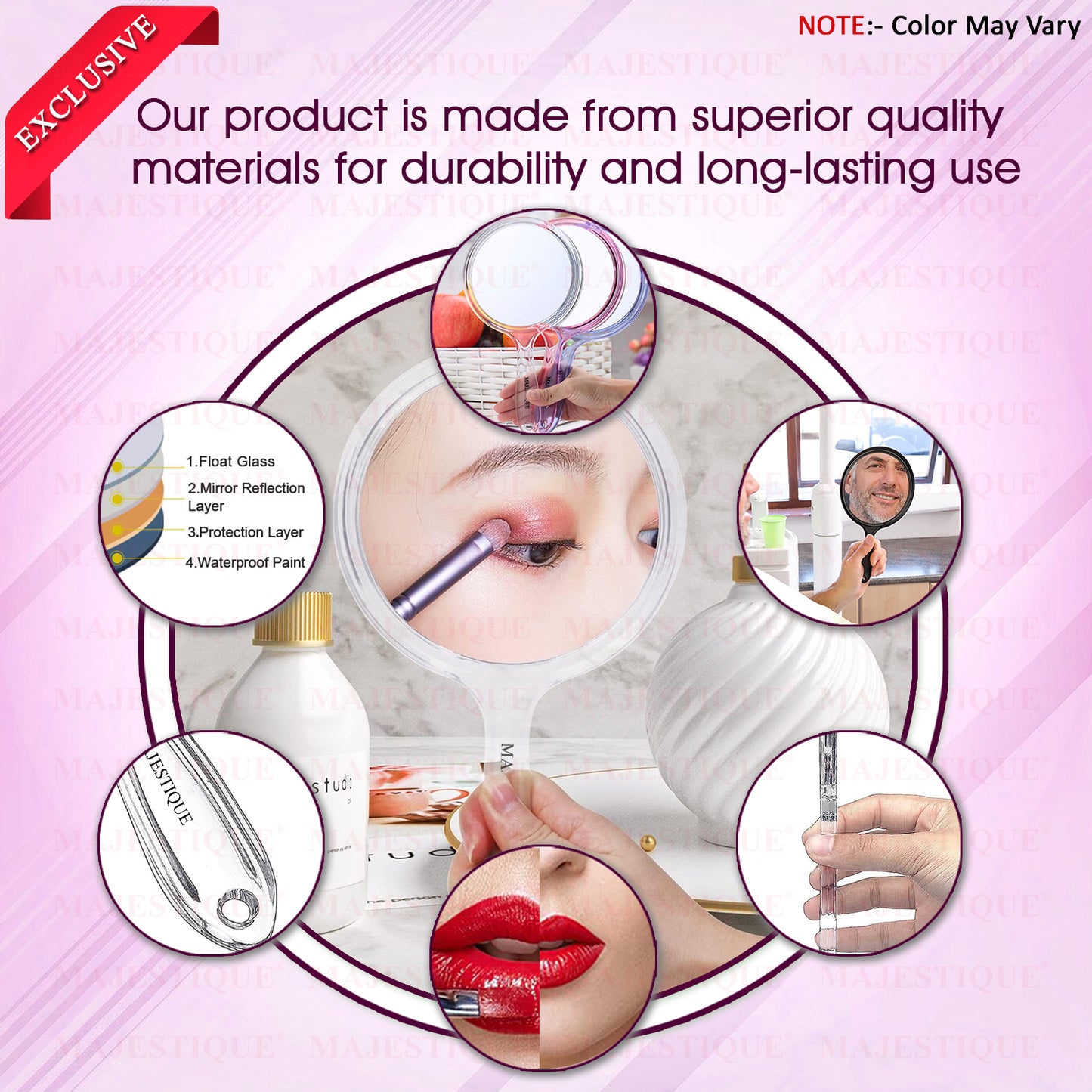 DUAL SIDE LARGE HANDHELD MIRROR Multicolor FC95