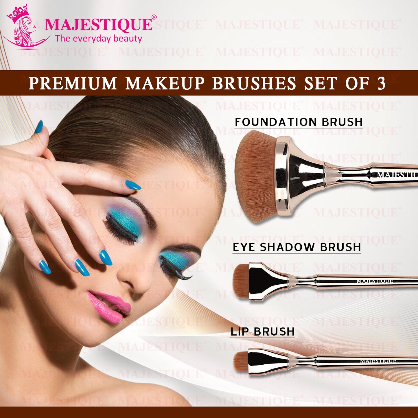 PREMIUM MAKEUP BRUSH SET-FOUNDATION, EYESHADOW & LIPS (PACK OF 3) CMB552