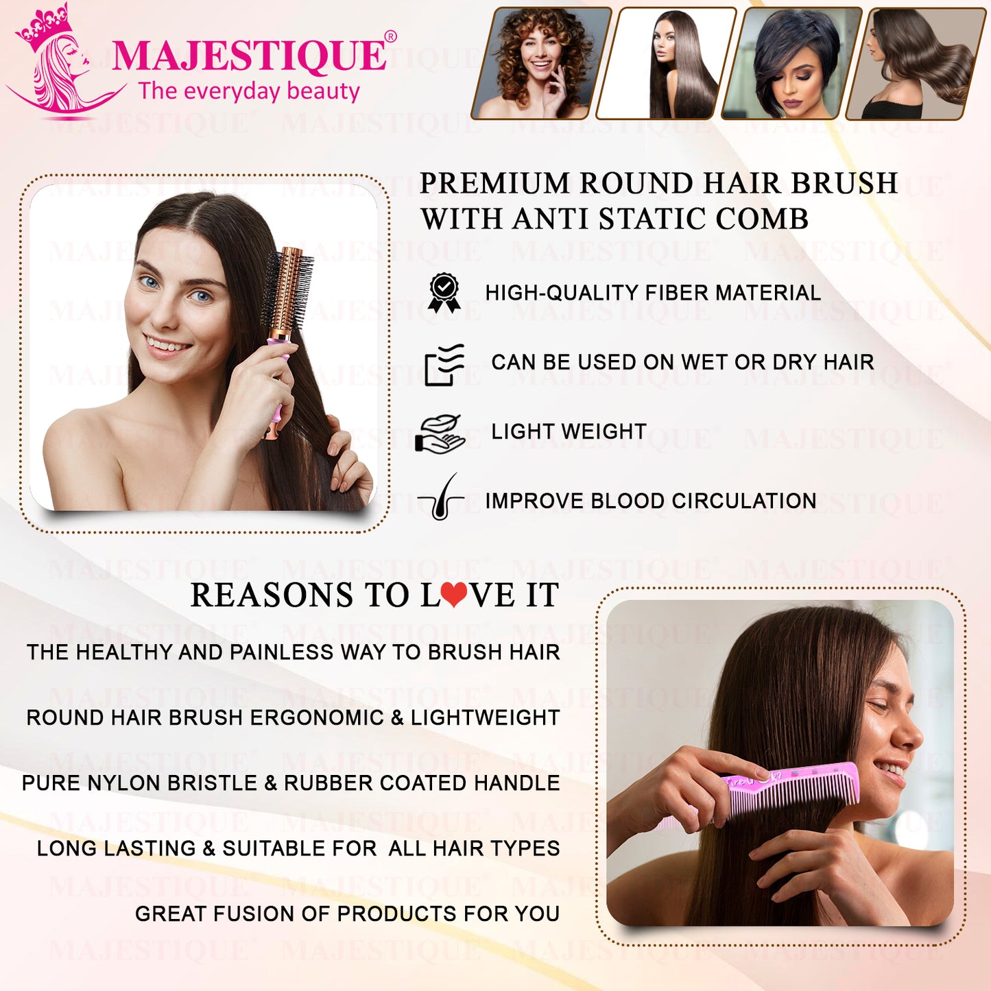 Premium Round Hair Brush With Comb (2 Pc) Hr183