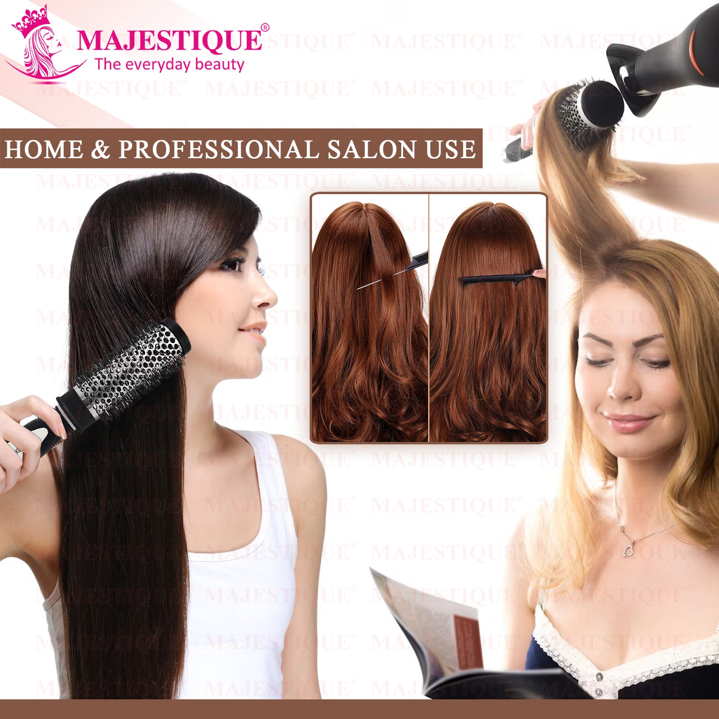 Blow Hair Roller Brush & Tail Comb (3‑Pc) HR174