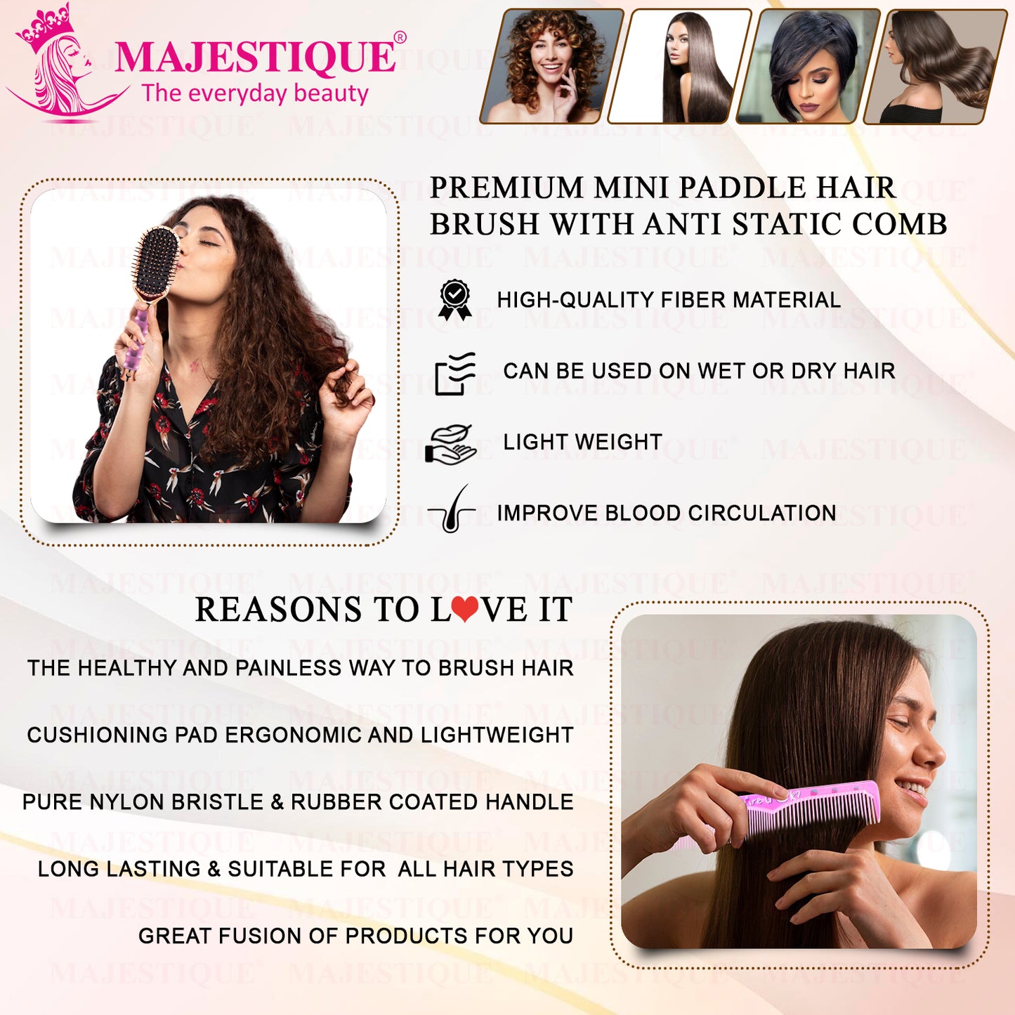 PREMIUM MINI PADDLE HAIR BRUSH WITH COMB (2 PC) HR182