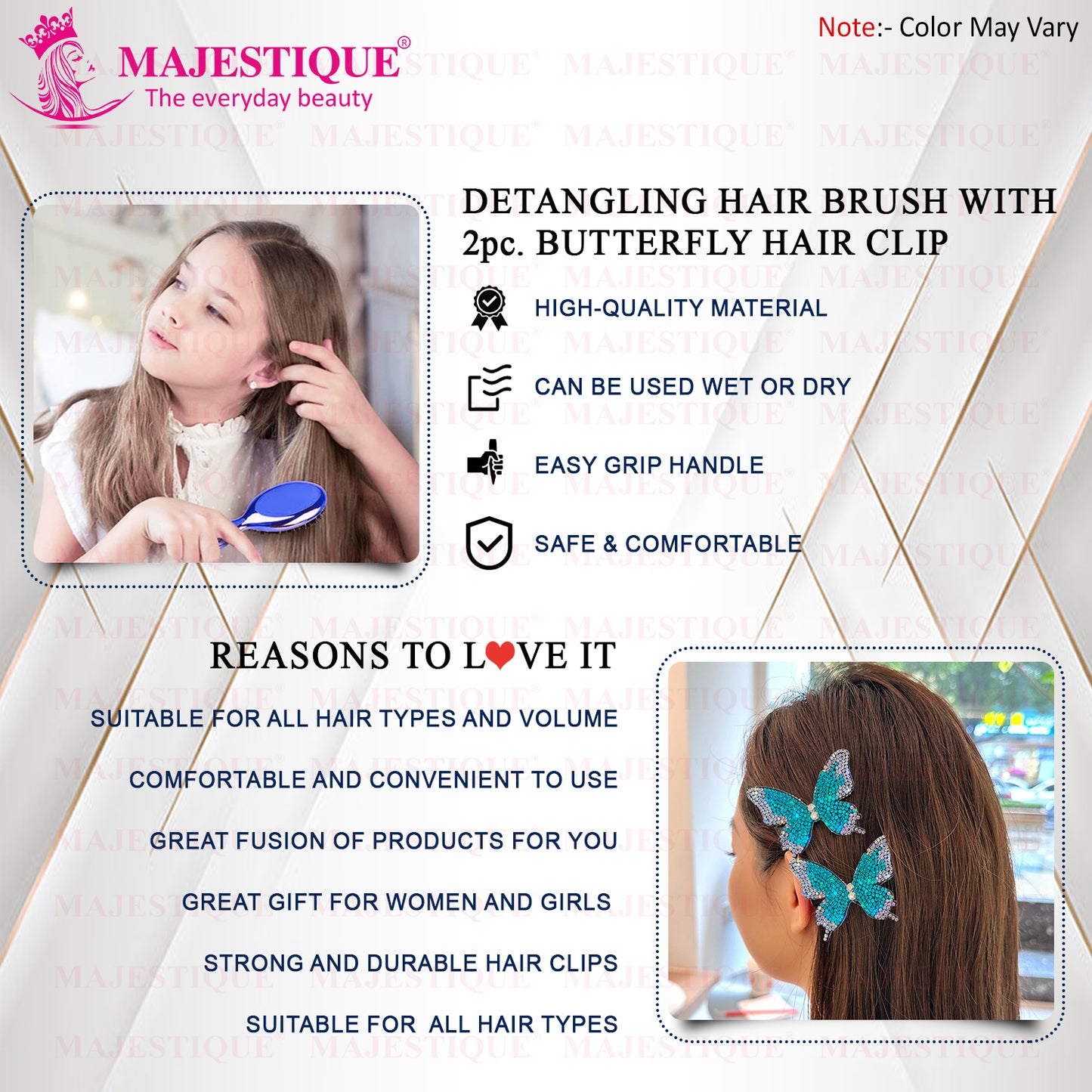 MINI STYLING HAIR BRUSH WITH BUTTERFLY CLIPS (PACK OF 3) Multicolor CMB560