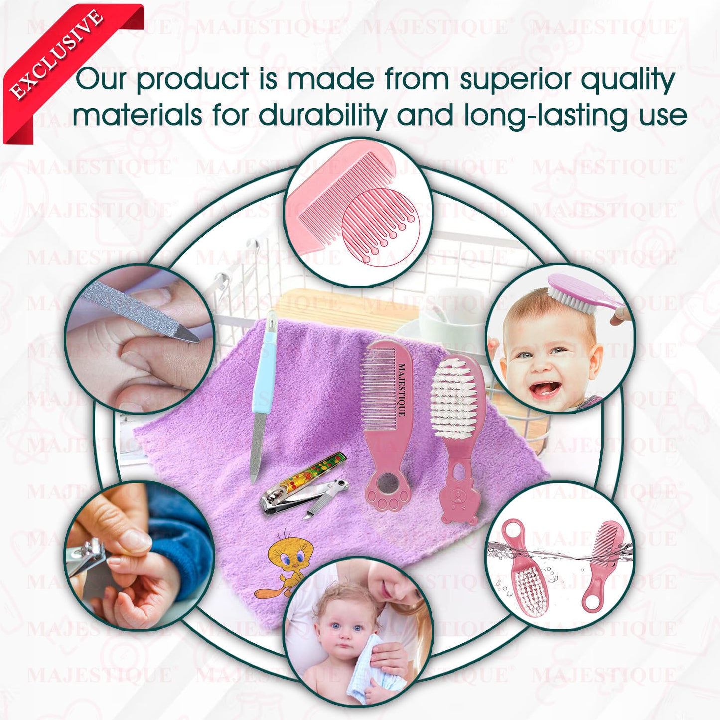 BABY GROOMING KIT WITH SOFT TOWEL (PACK OF 5) Color May Vary CMB545