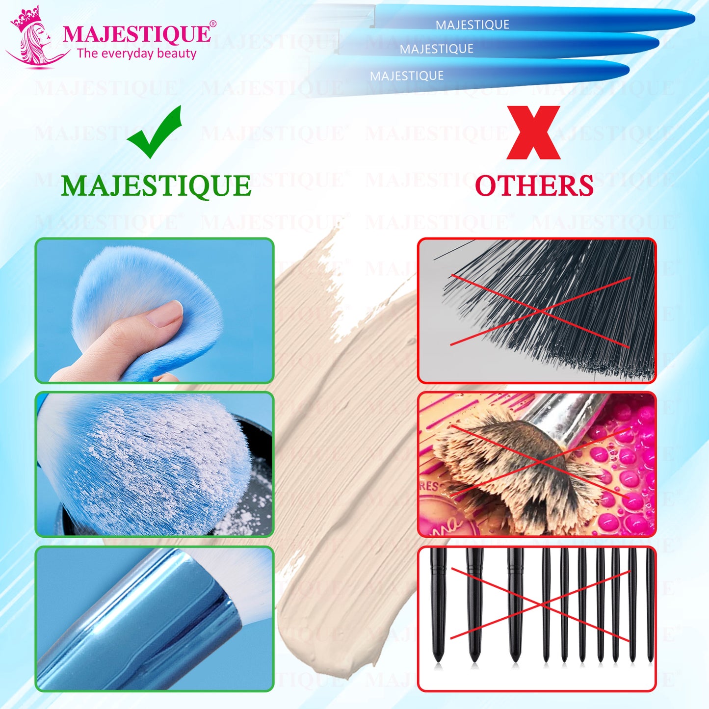 Majestique Ocean Blue Foundation Brush, for Face Makeup 1Pc/Blue FC124