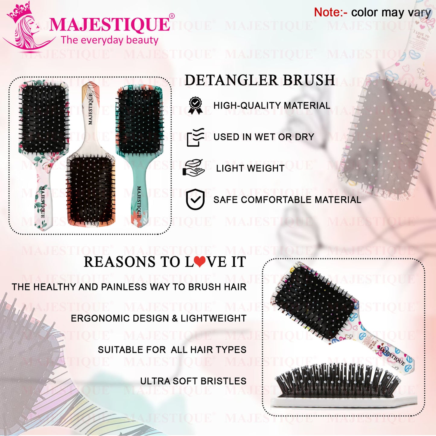 DETANGLER PADDLE HAIR BRUSH Color May Vary HR119