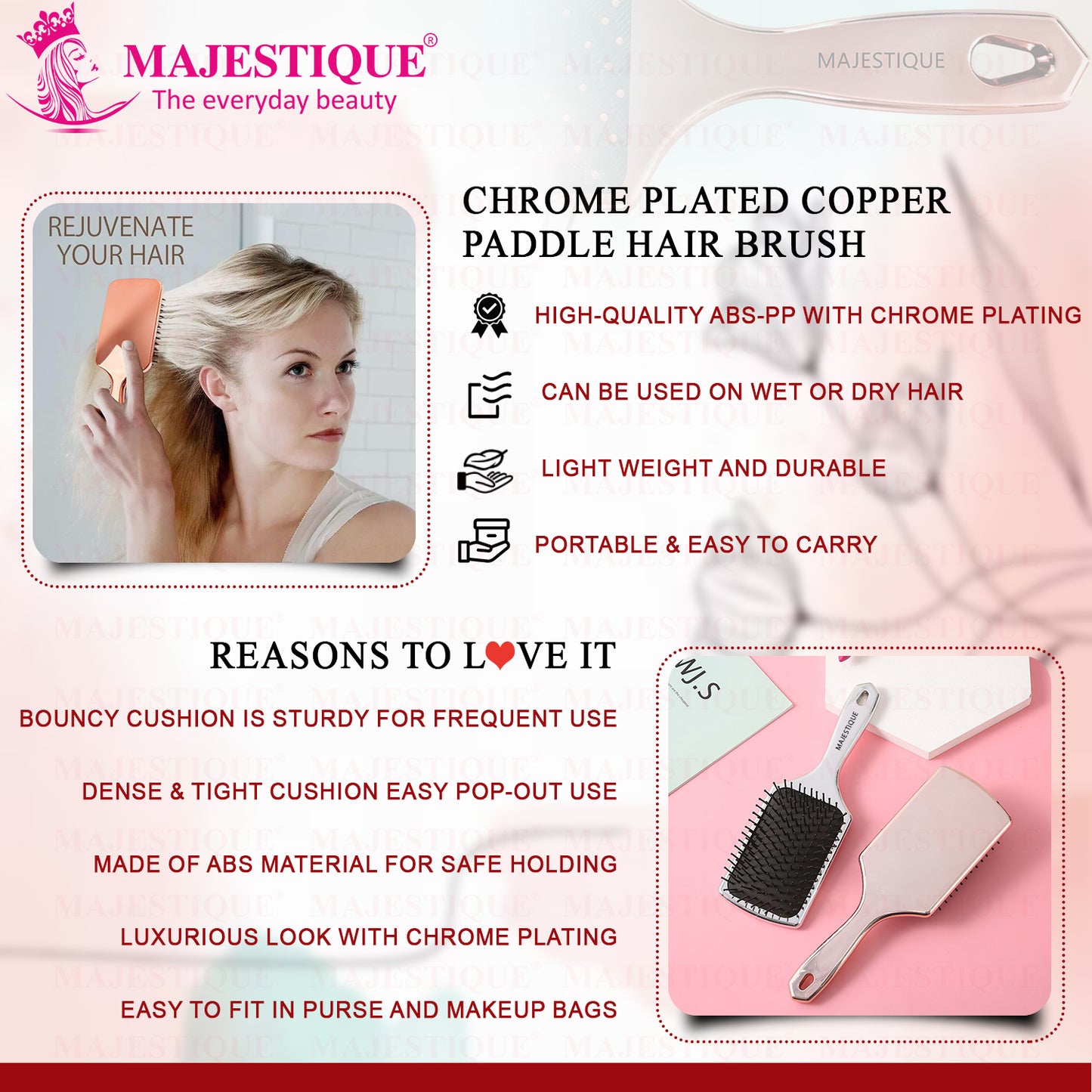 Chrome Plated Copper Paddle Hair Brush HR179