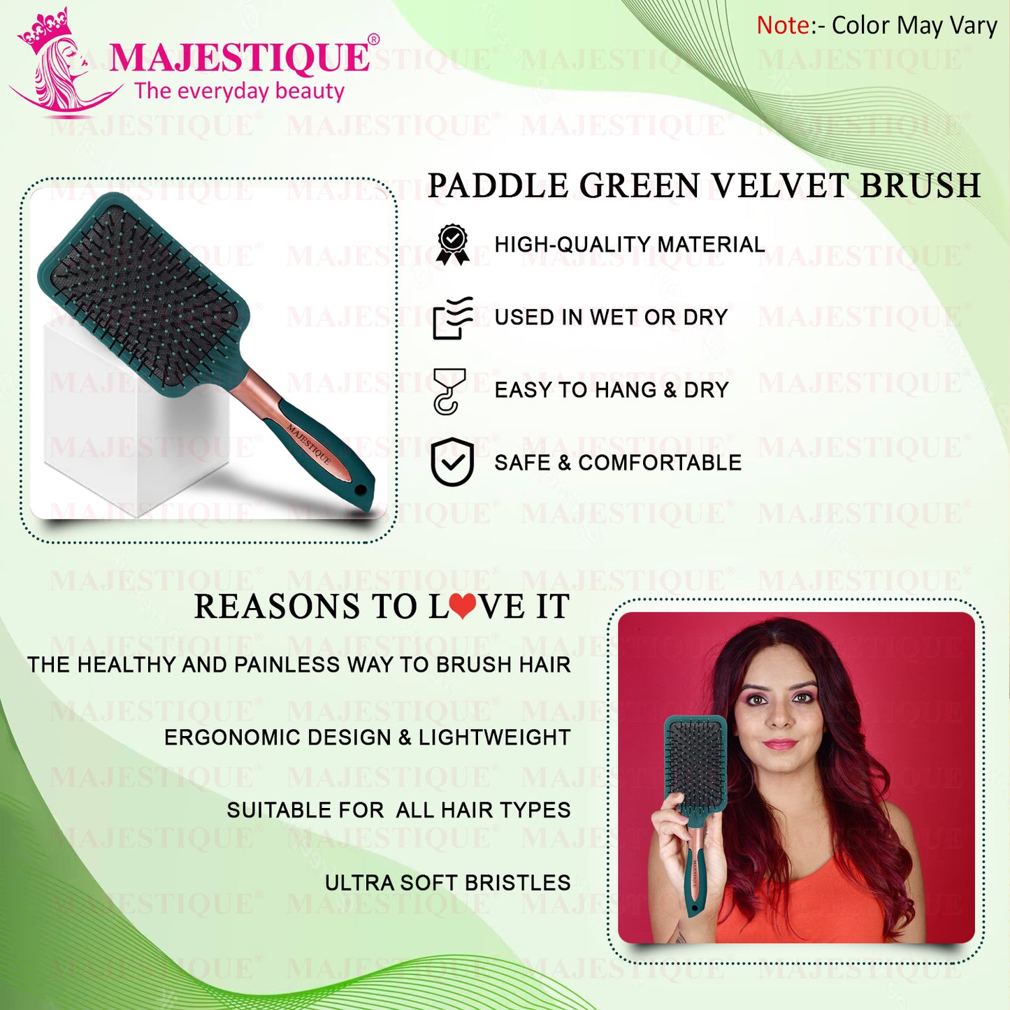 PADDLE GREEN VELVET PADDLE BRUSH HR148