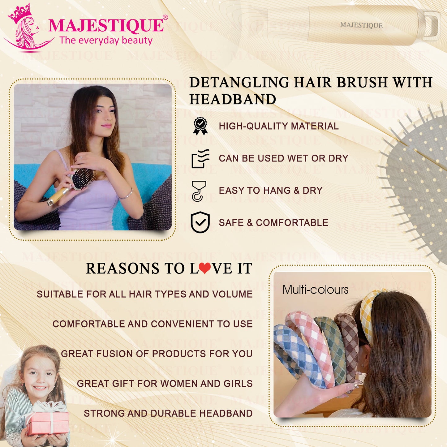 DETANGLING PADDLE HAIR BRUSH WITH HEADBAND (PACK OF 2) CMB563