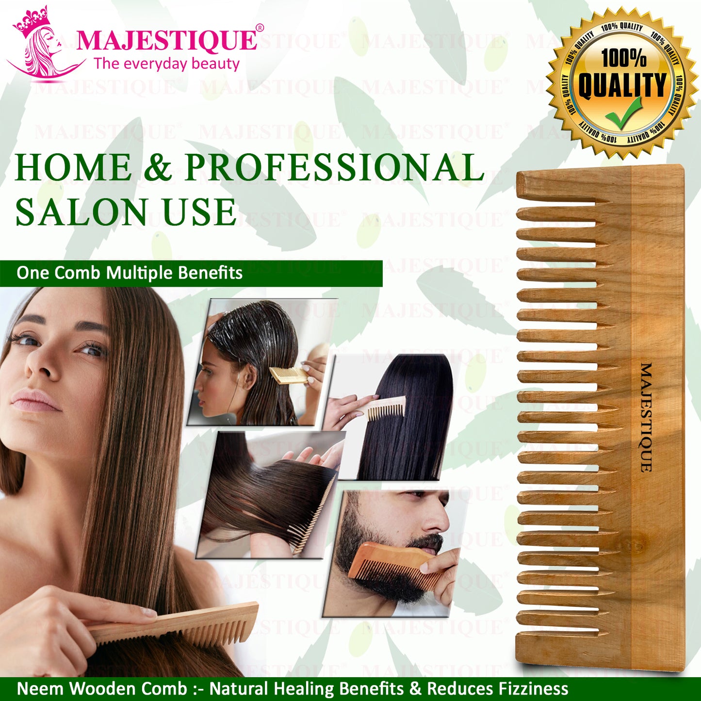 WOODEN WIDE TOOTH HAIR COMB HR138