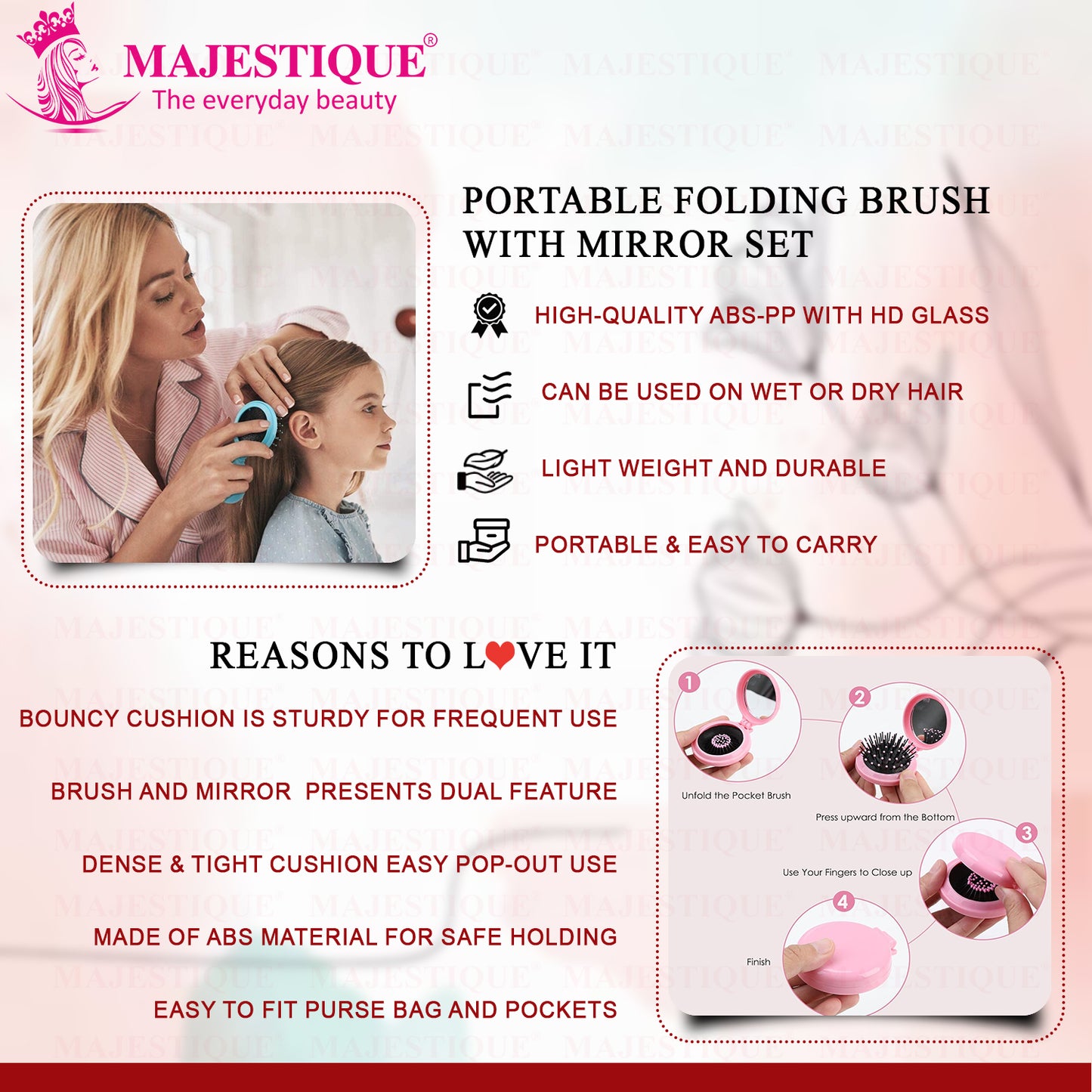 PORTABLE FOLDING HAIR BRUSH & MIRROR Multicolor HR176