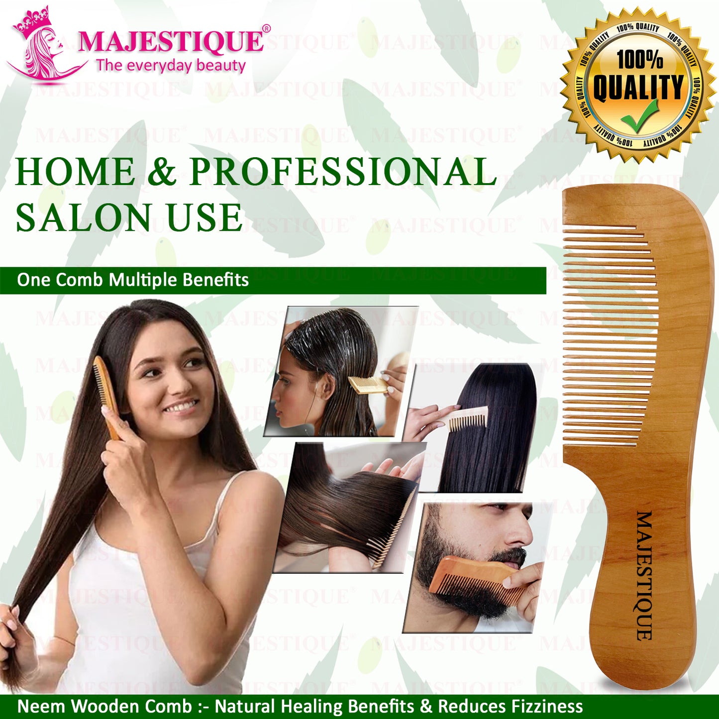 WOODEN HAIR COMB WITH HANDLE HR140