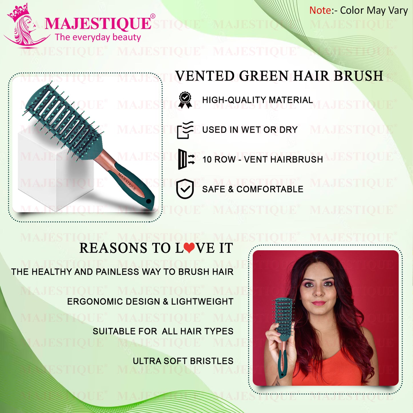 VENTED GREEN VELVET HAIR BRUSH HR146