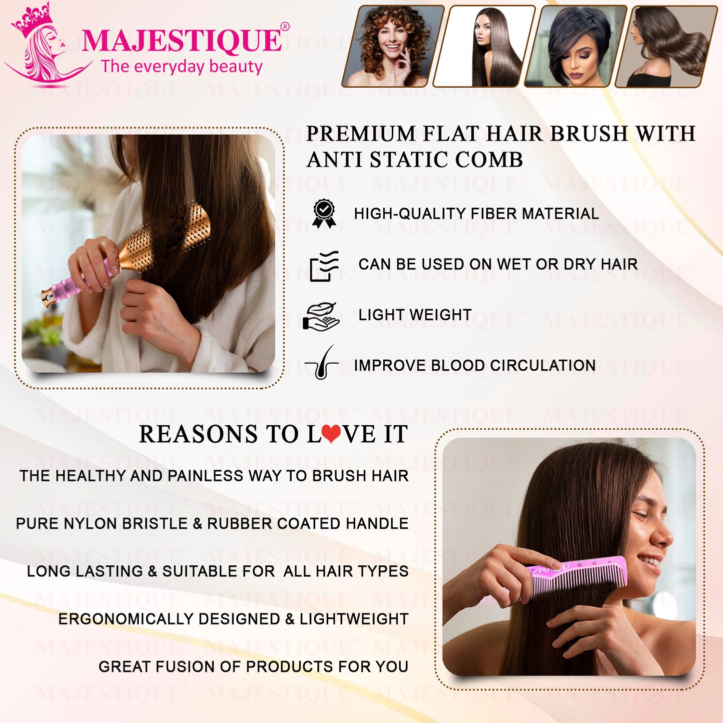 Premium Flat Hair Brush With Comb (2 Pc) Hr184