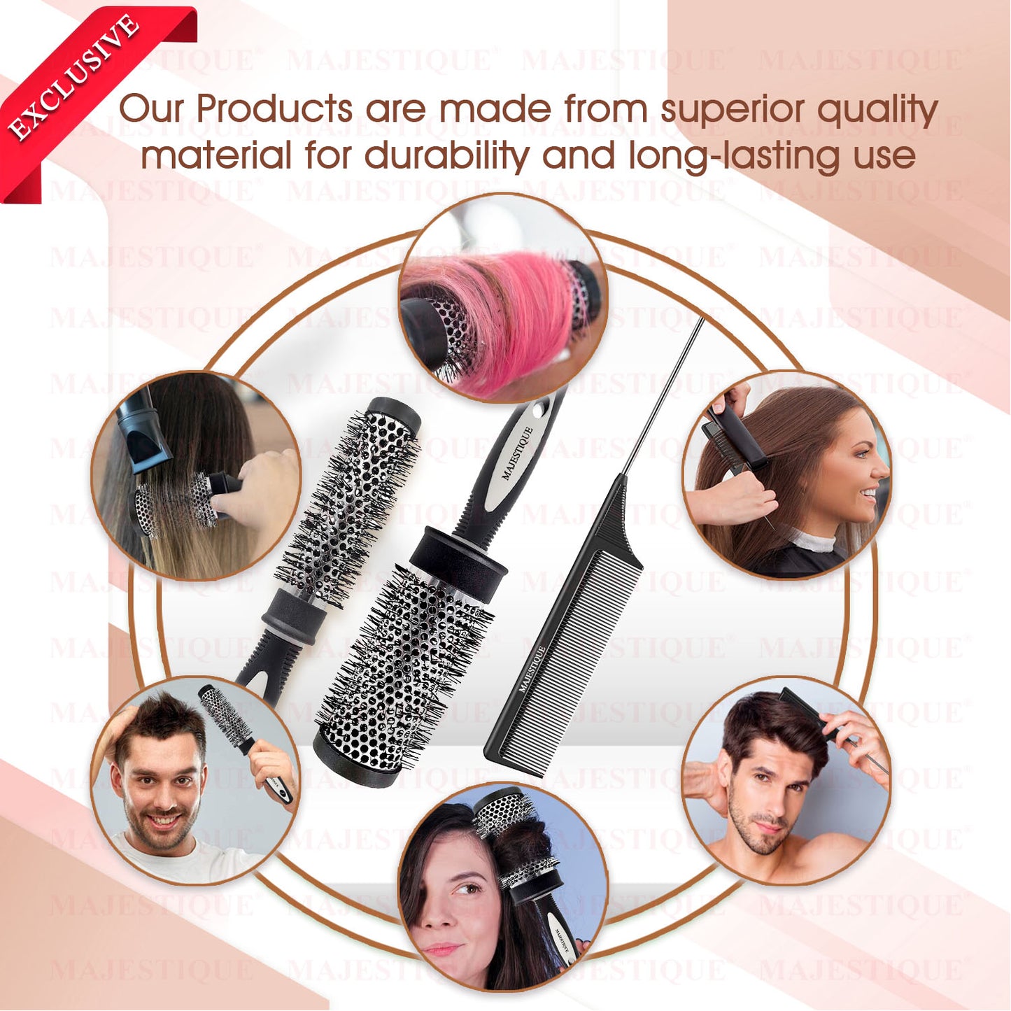 BLOW HAIR ROLER BRUSH & TAILCOMB (3PCS) HR174