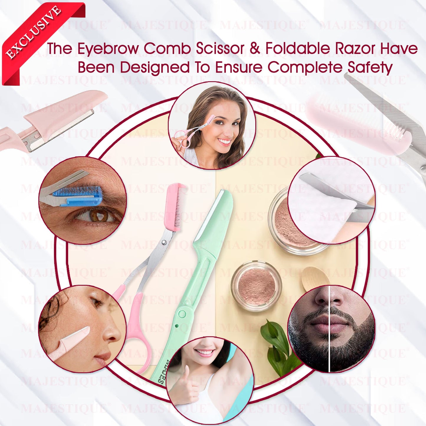 EYEBROW TRIMMING SCISSOR & FACE RAZOR(3PCS) Multicolor