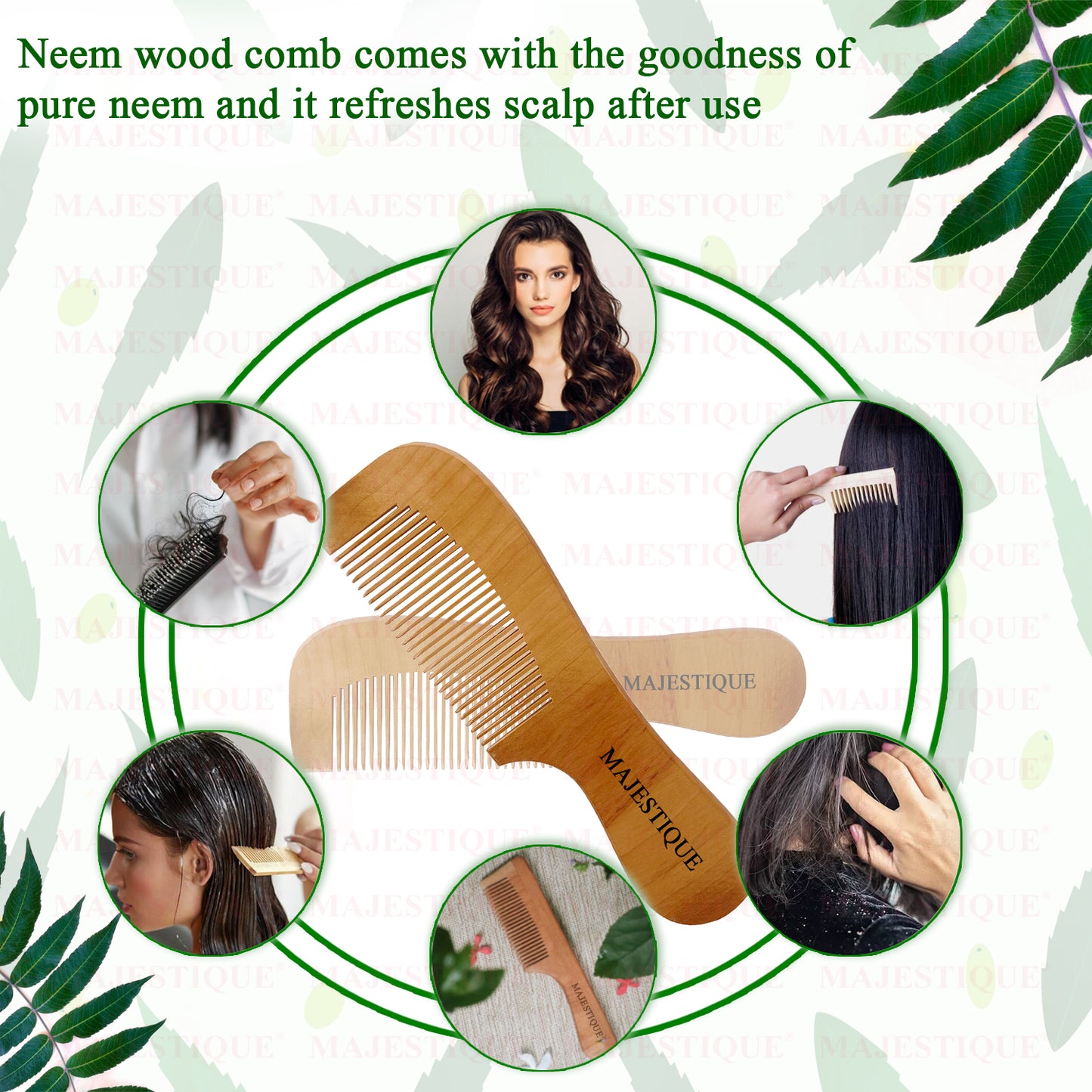 WOODEN HAIR COMB WITH HANDLE HR140