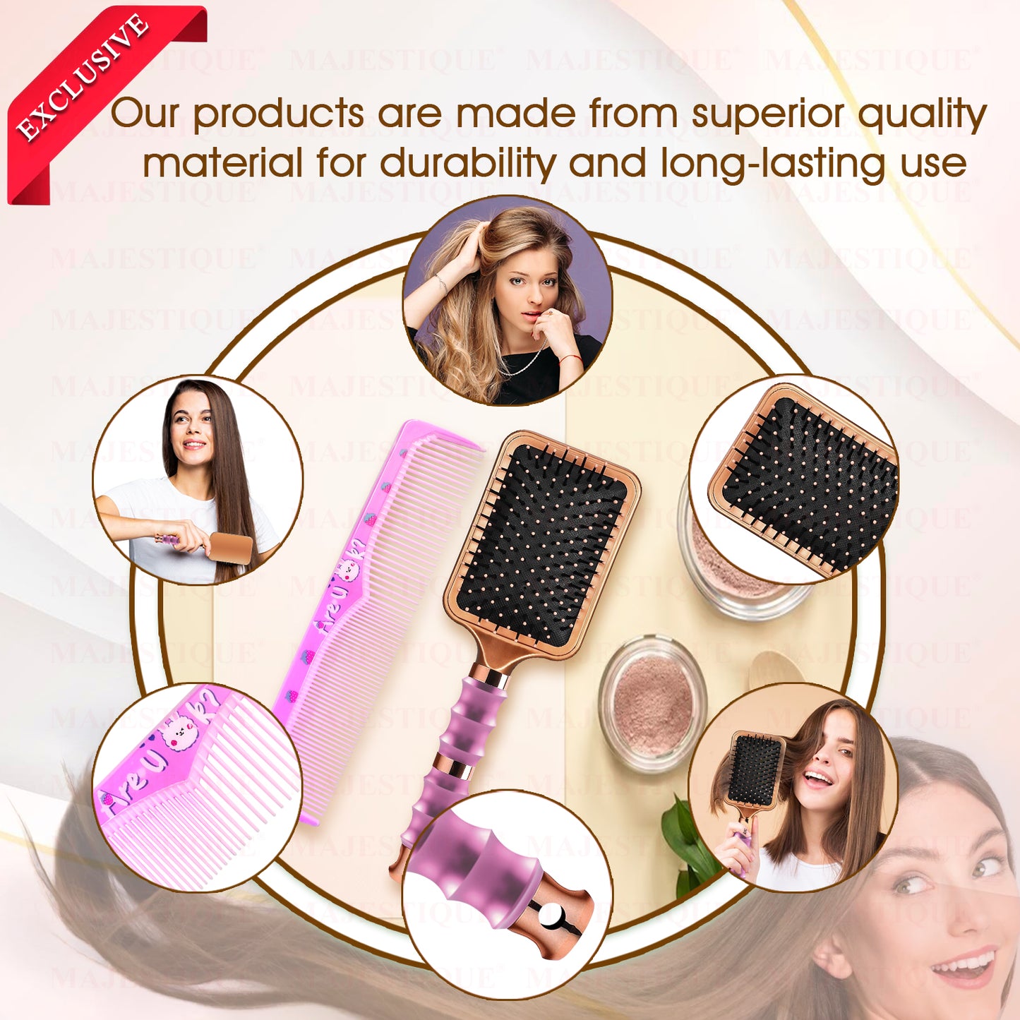 PREMIUM PADDLE HAIR BRUSH WITH COMB (2 PC) HR180