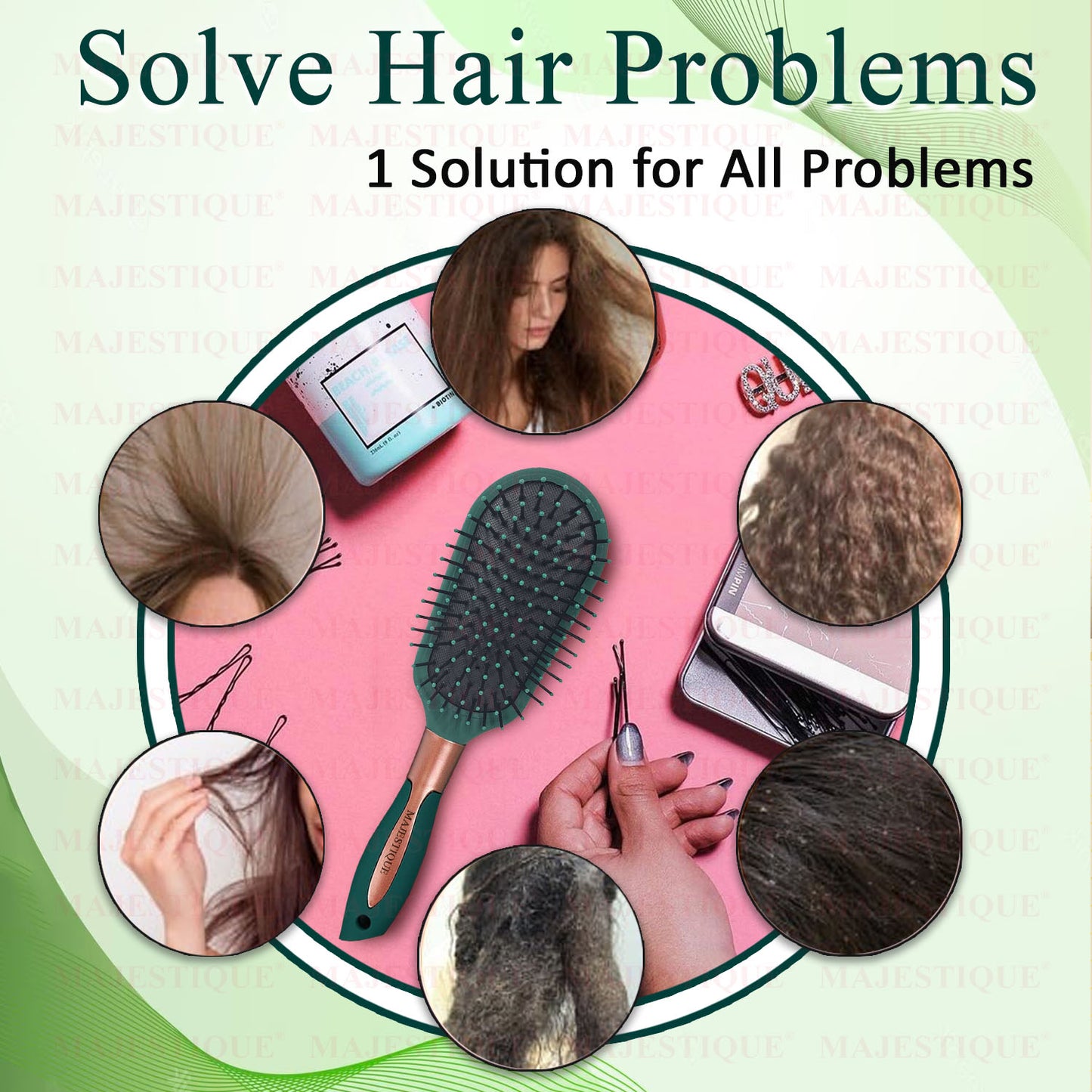GREEN VELVET STYLING CUSHION HAIR BRUSH HR149