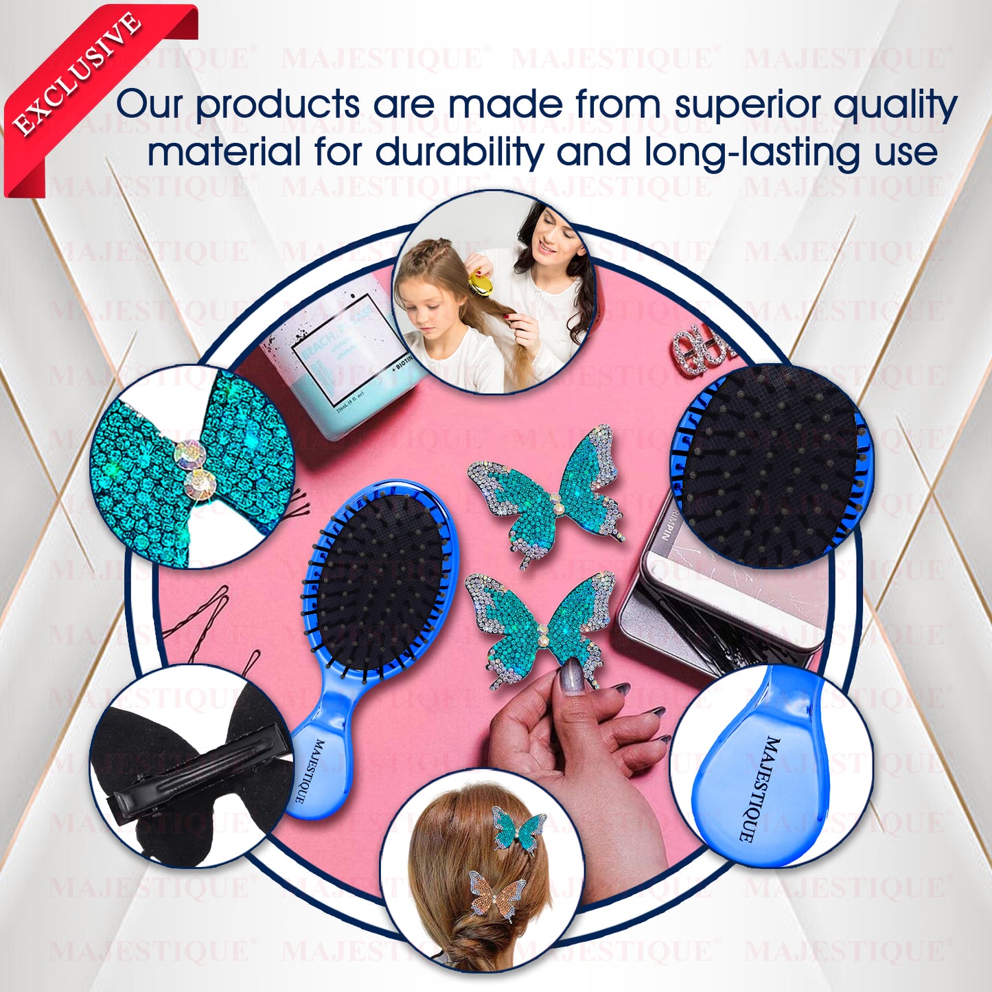 MINI STYLING HAIR BRUSH WITH BUTTERFLY CLIPS (PACK OF 3) Multicolor CMB560