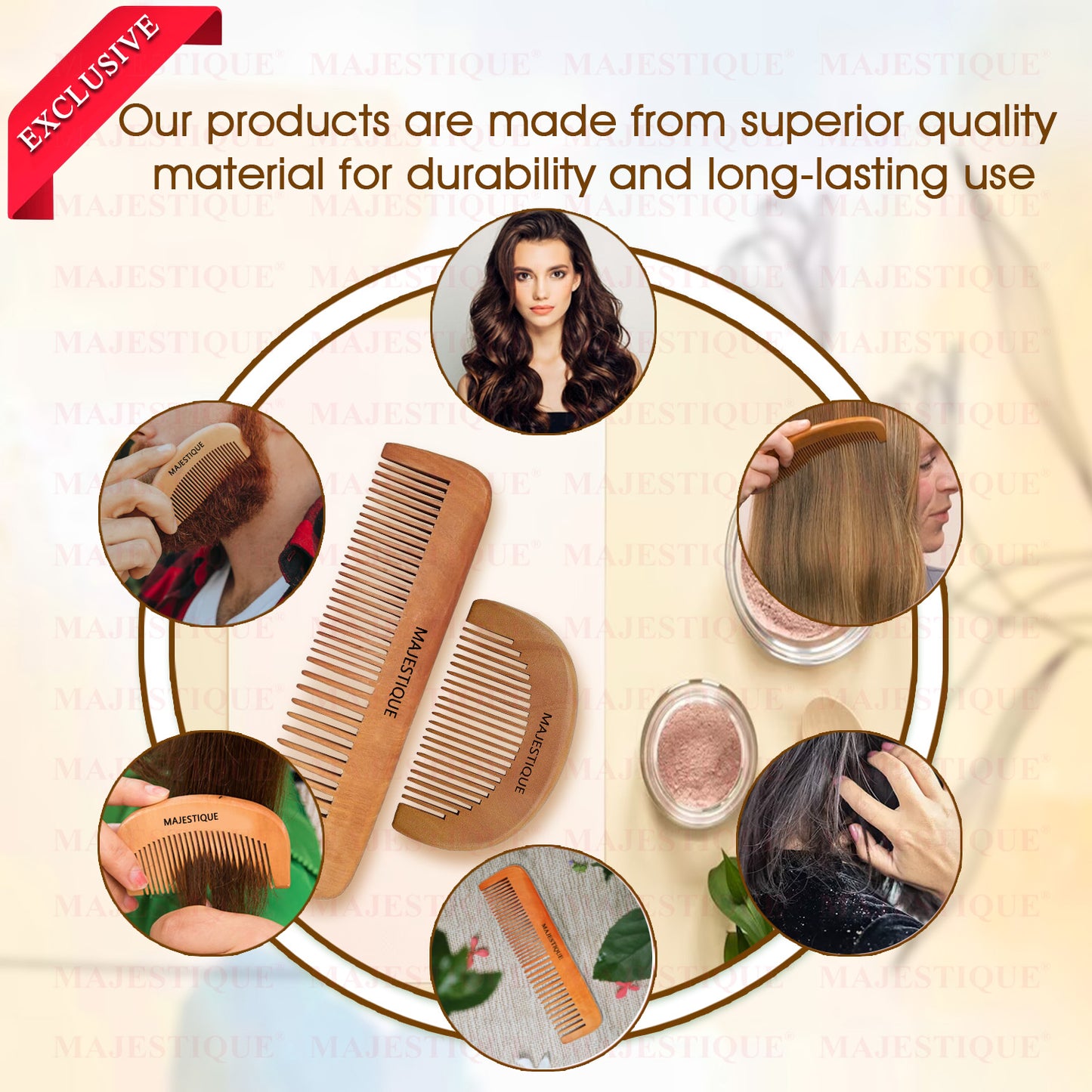 WOODEN HAIR GROOMING COMB SET (2 PC) HR175