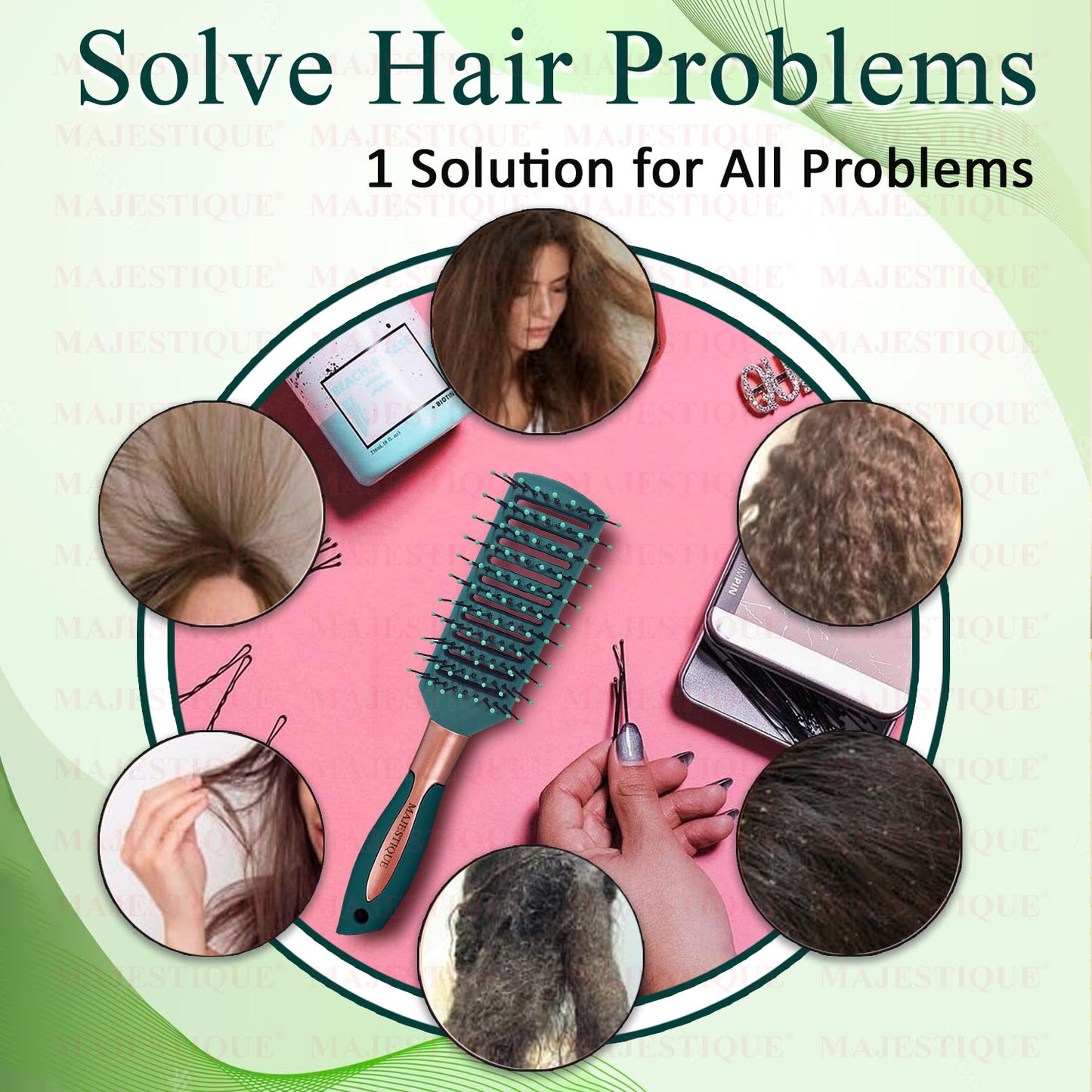 VENTED GREEN VELVET HAIR BRUSH HR146