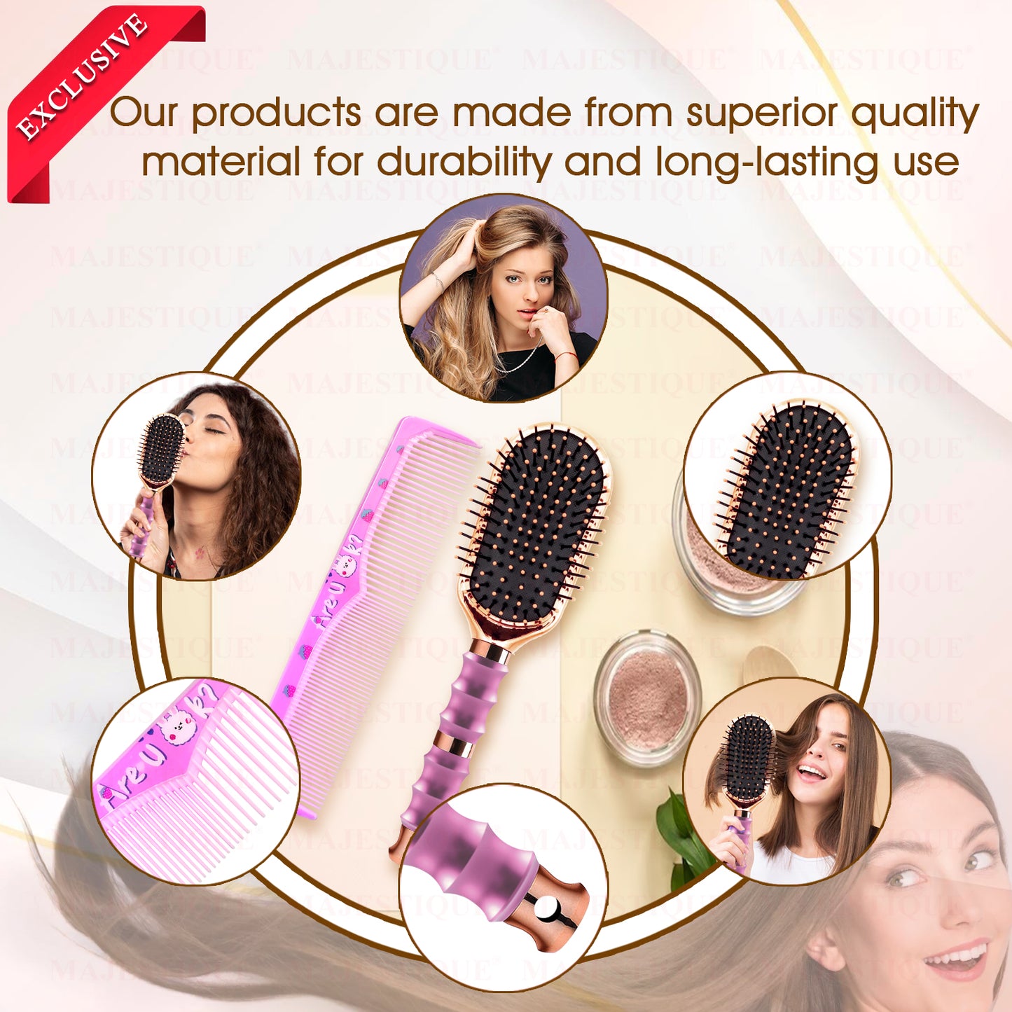 PREMIUM MINI PADDLE HAIR BRUSH WITH COMB (2 PC) HR182