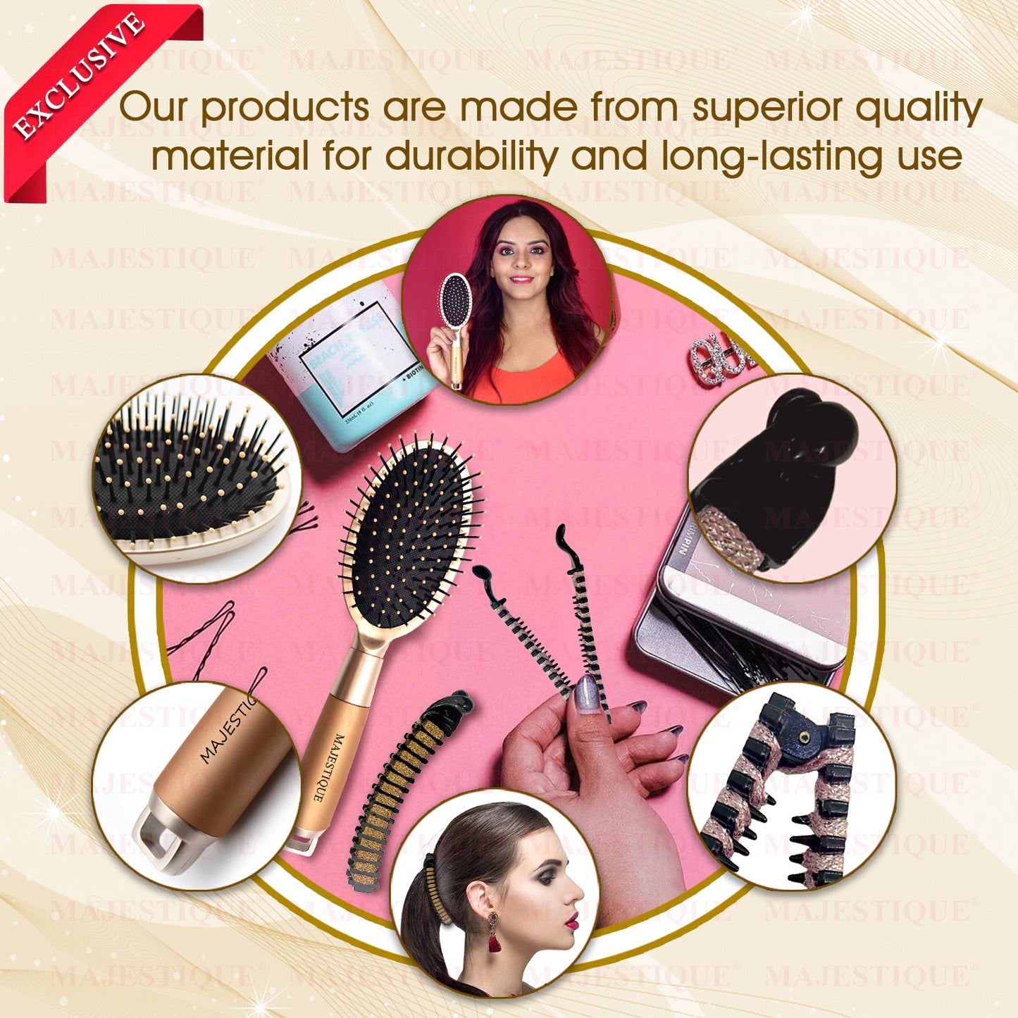 DETANGLING HAIR BRUSH WITH BANANA CLIPS (PACK OF 3) Multicolor CMB559