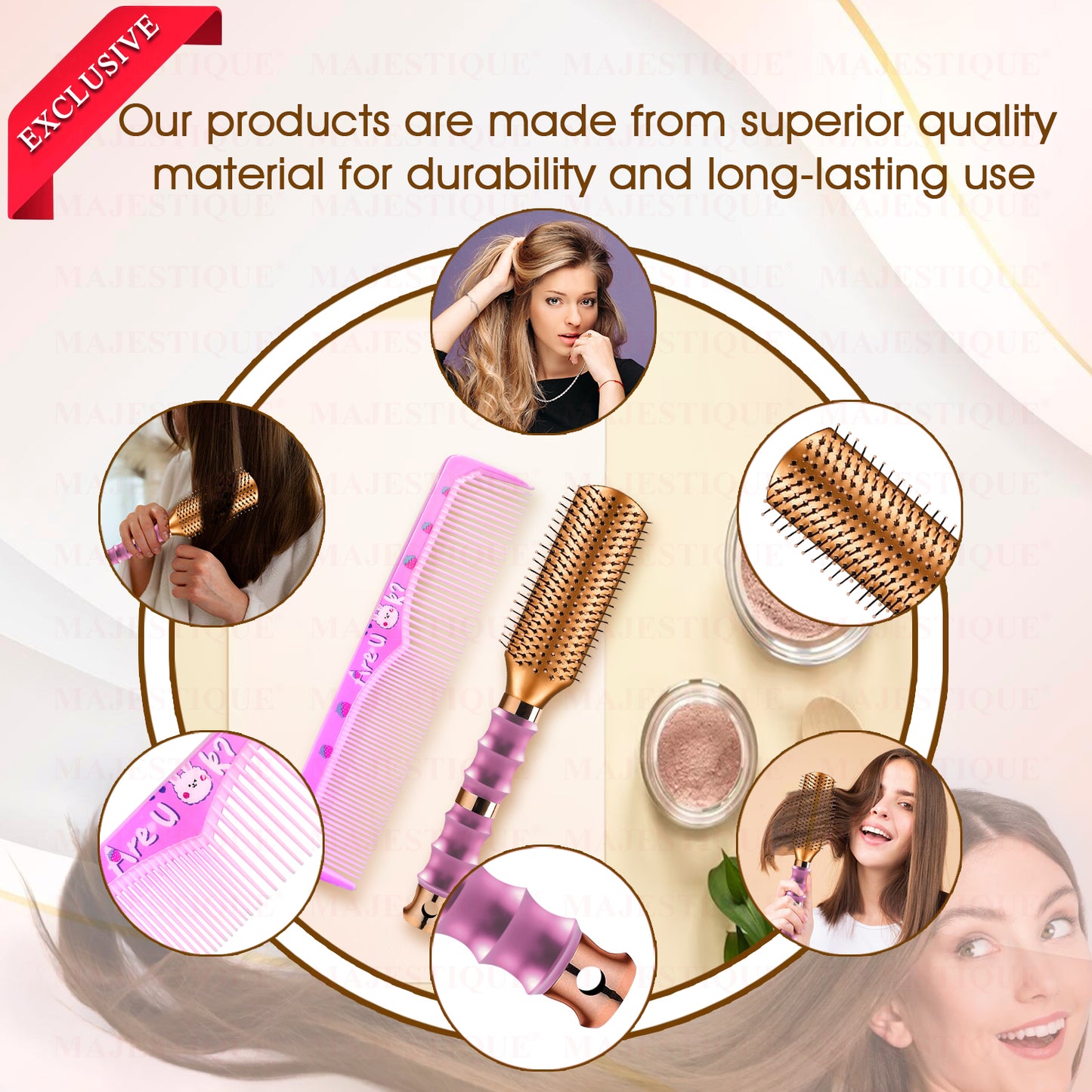 PREMIUM FLAT HAIR BRUSH WITH COMB (2 PC) HR184