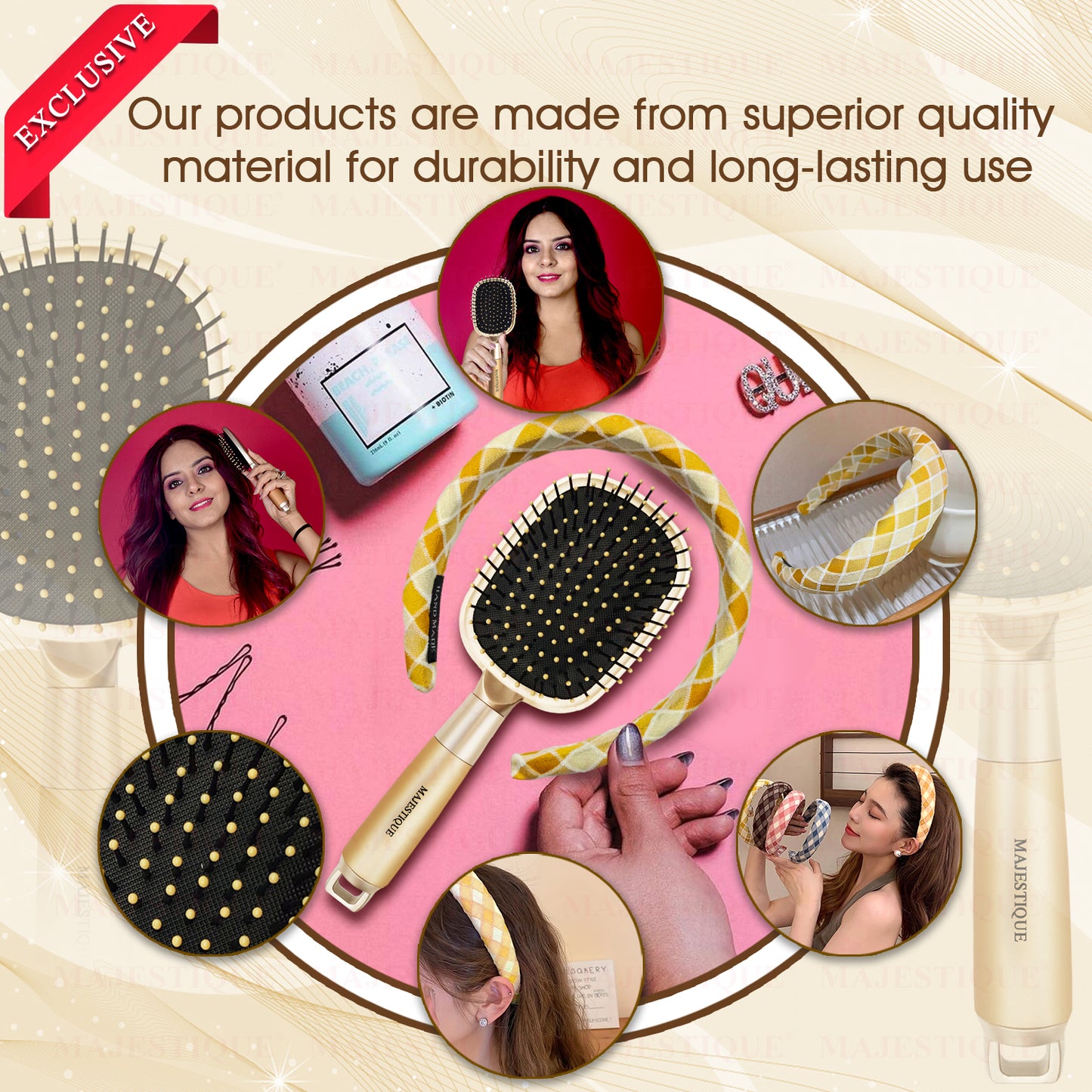 DETANGLING PADDLE HAIR BRUSH WITH HEADBAND (PACK OF 2) CMB563
