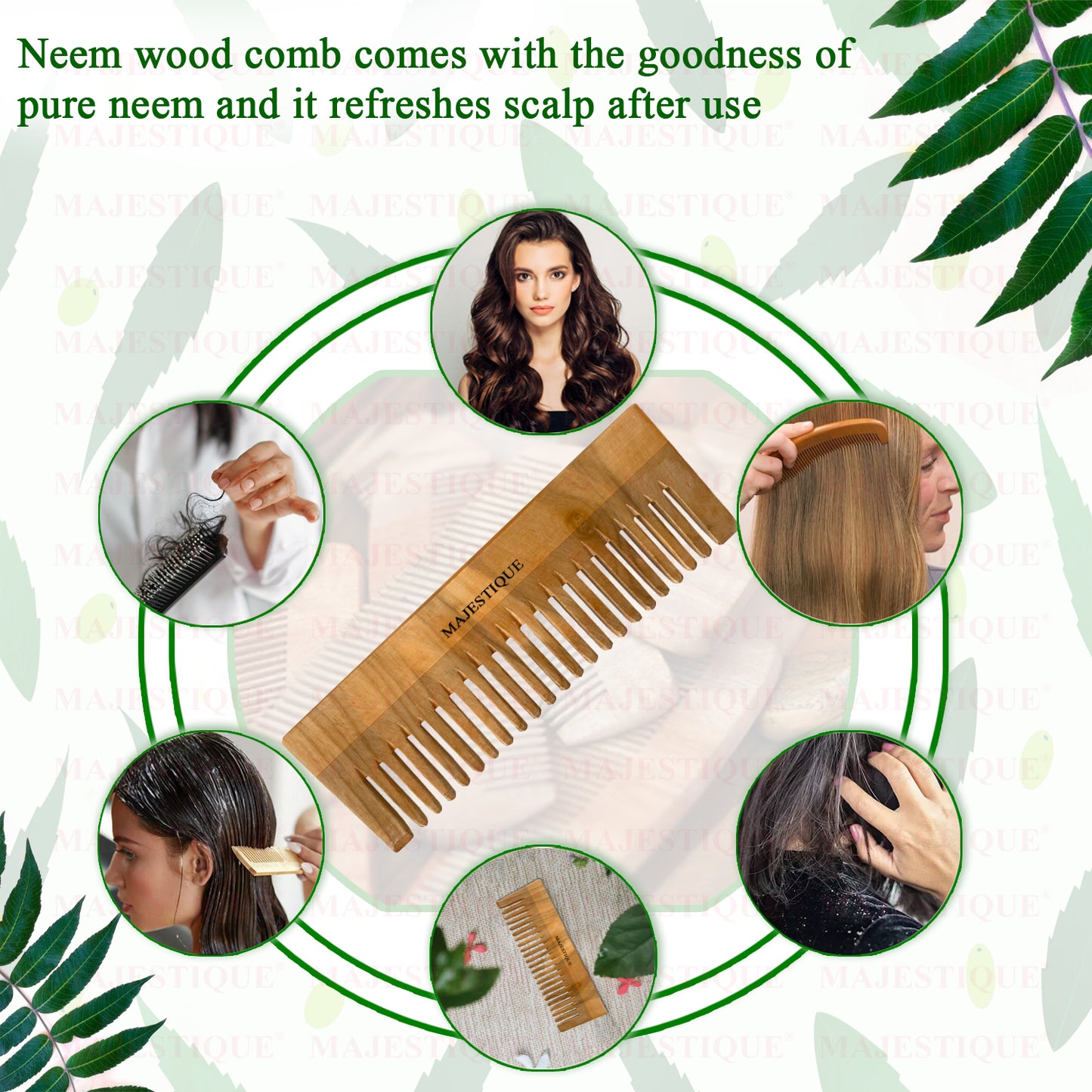 WOODEN WIDE TOOTH HAIR COMB HR138