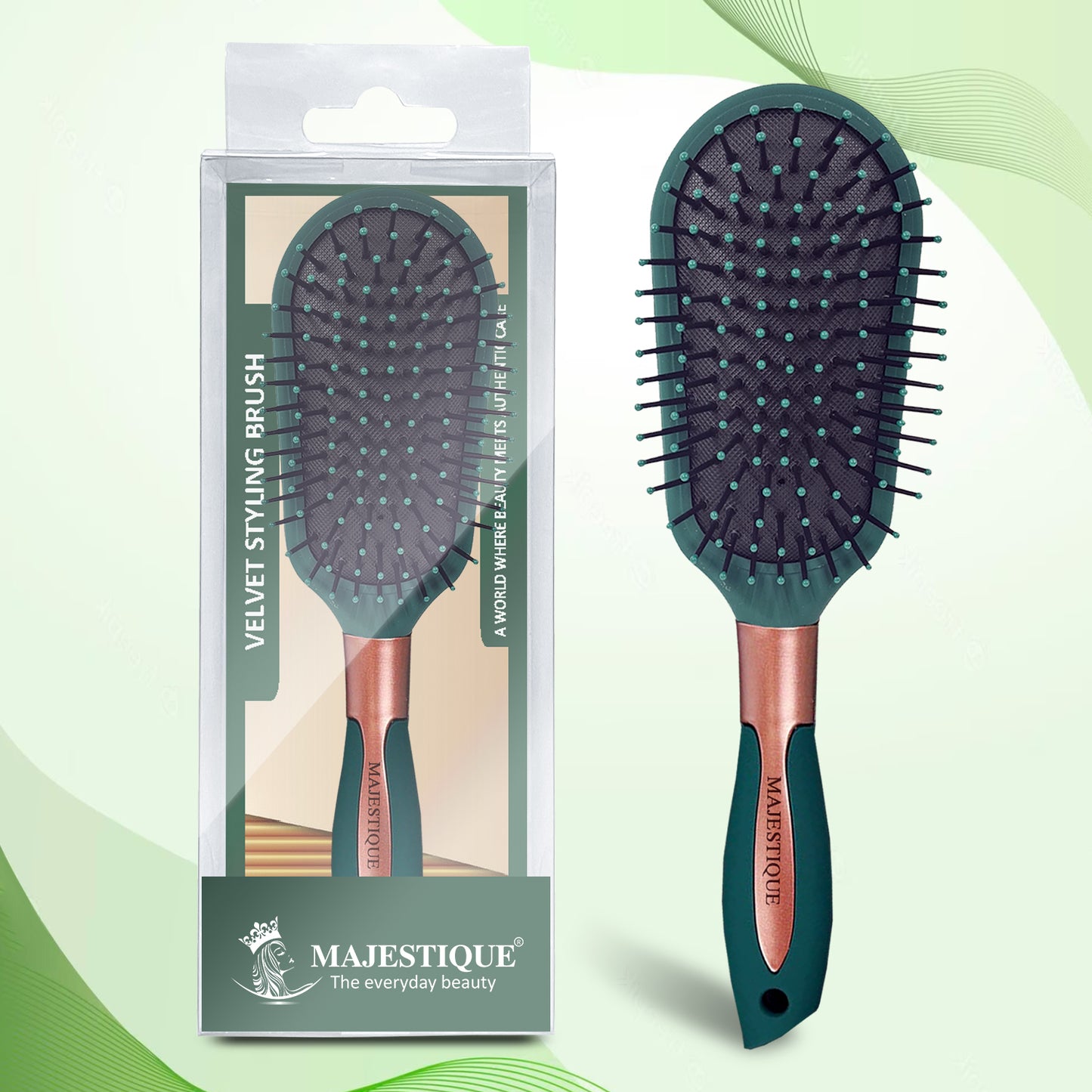 Green Velvet Styling Cushion Hair Brush Hr149