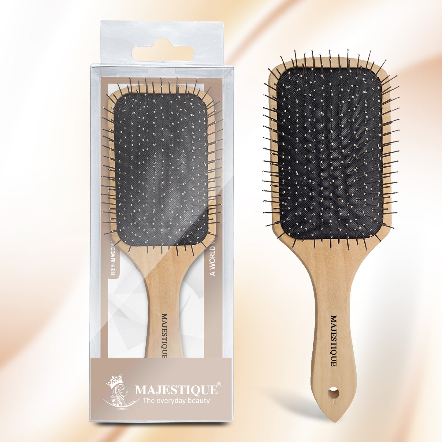 Premium Wooden Metal Pin Paddle Brush Hr144