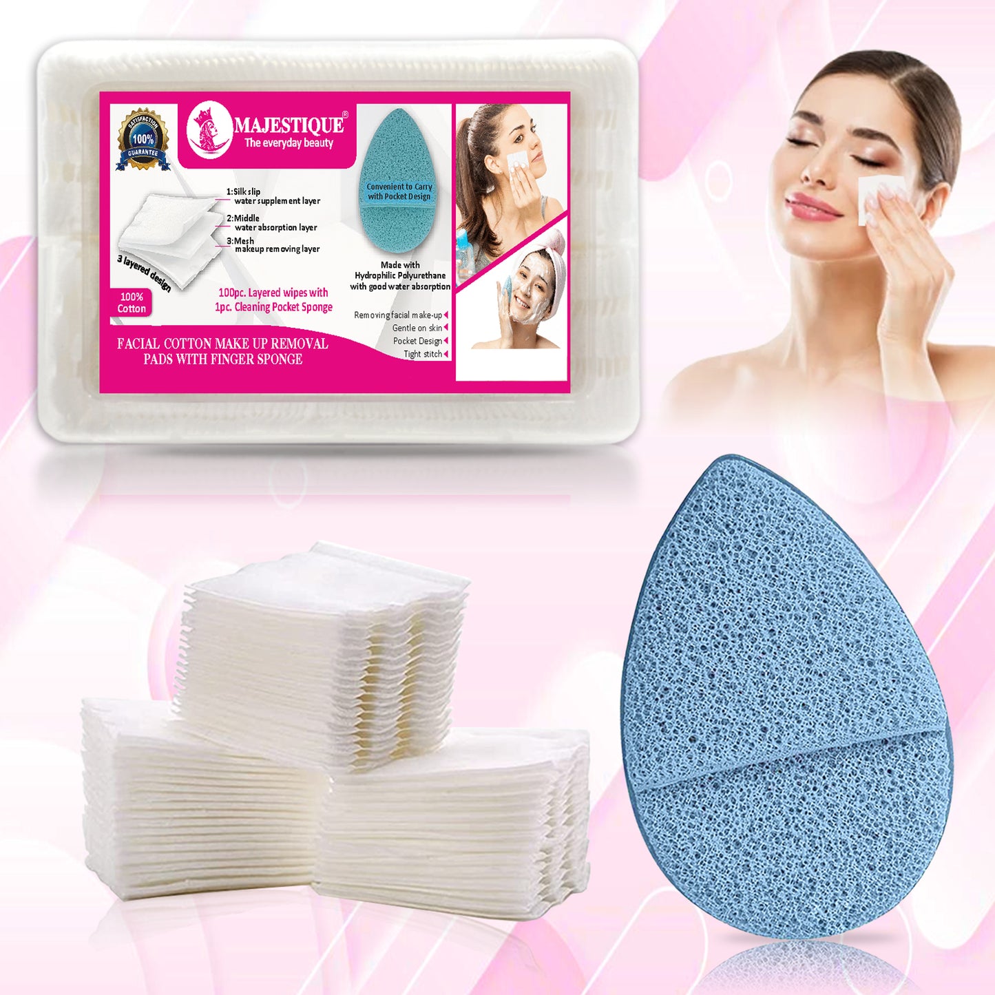 FACIAL COTTON PADS & FINGER SPONGE (101 PCS) CMB549