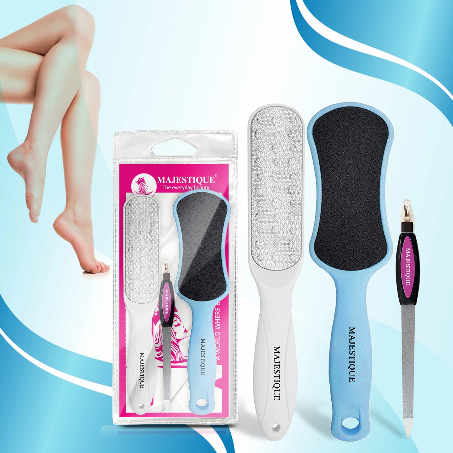 PREMIUM FOOT SCRUBBERS & NAIL FILER (PACK OF 3) Multicolor FN340