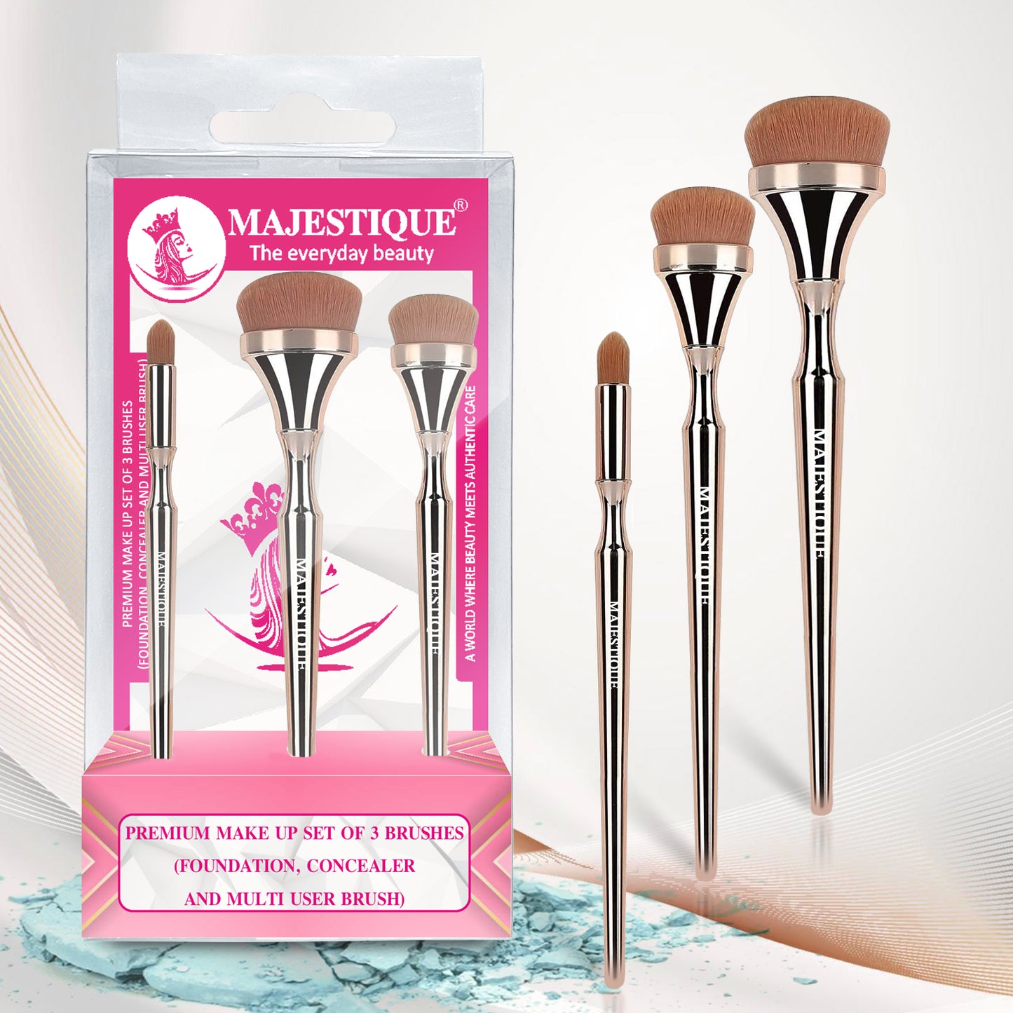 PREMIUM MAKEUP BRUSH SET- FOUNDATION, CONCEALER AND MULTIPURPOSE (PACK OF 3) CMB554